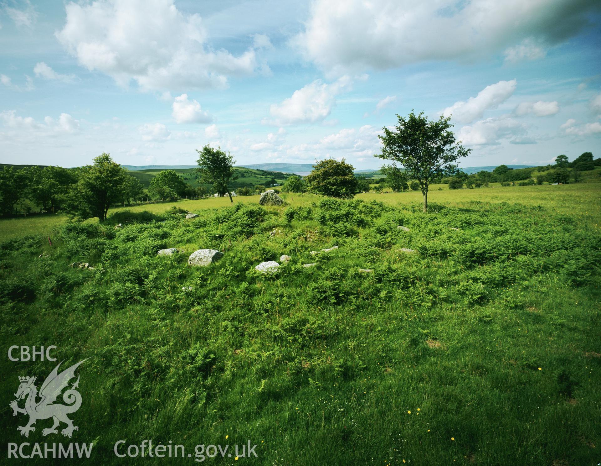 RCAHMW colour transparency showing Nant Maden Kerb Cairn, taken by RCAHMW 1981