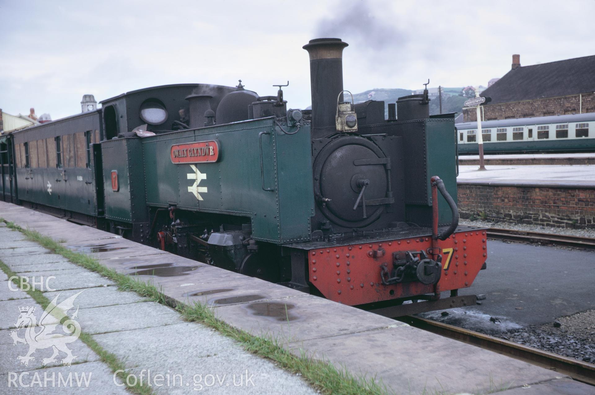 35mm colour slide showing engine of 'Owain Glyndwr' at Aberystwyth Station, Rheidol Railway,  by Dylan Roberts.