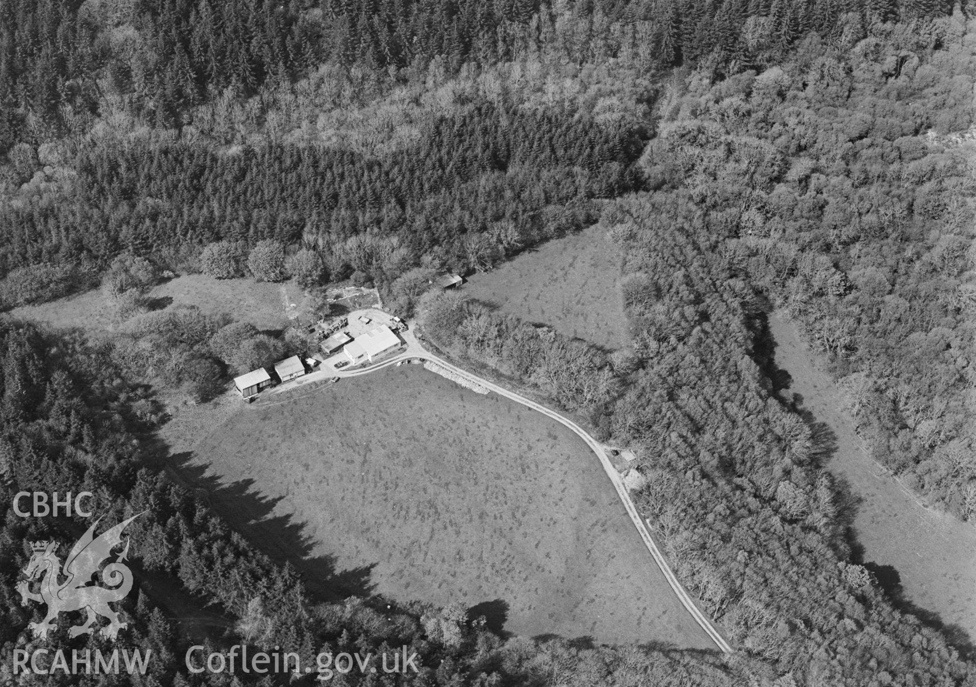 RCAHMW black and white oblique aerial photograph of Marros Castle Hillfort taken by Toby Driver 2000