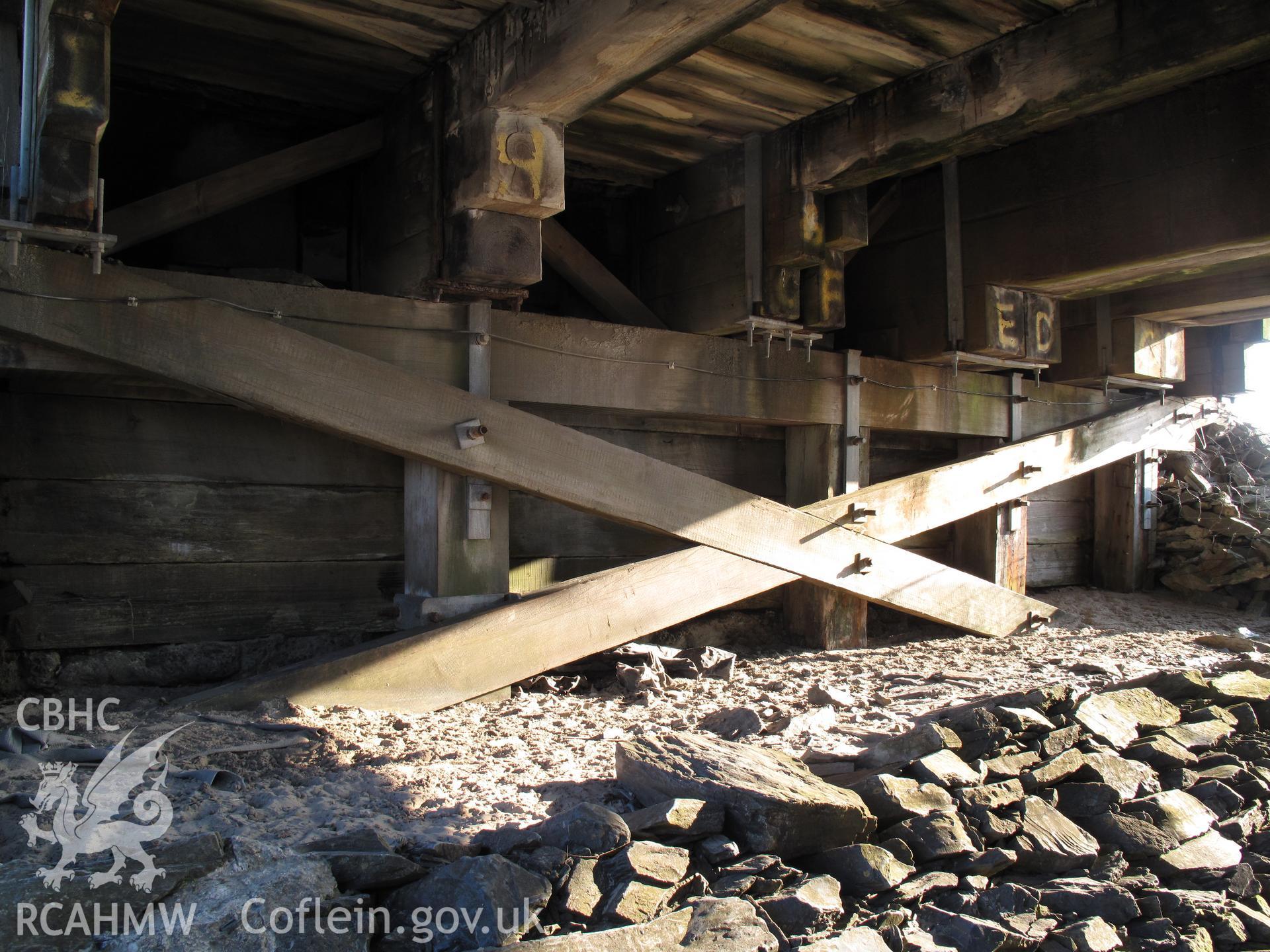 Detail view of the timber construction of Pont Briwet from the south.