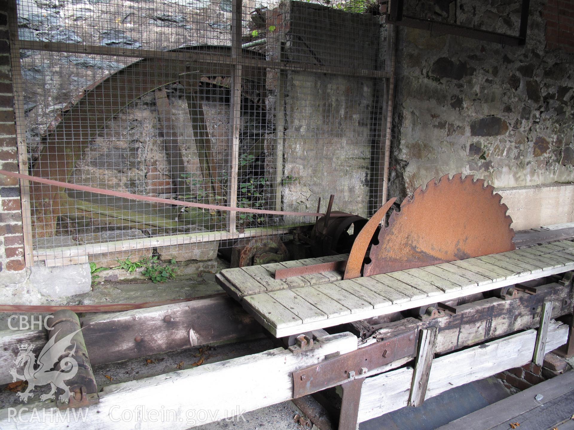 Sawbench and waterwheel at Melin Glanrafon, Glynllifon, taken by Brian Malaws on 16 October 2010.