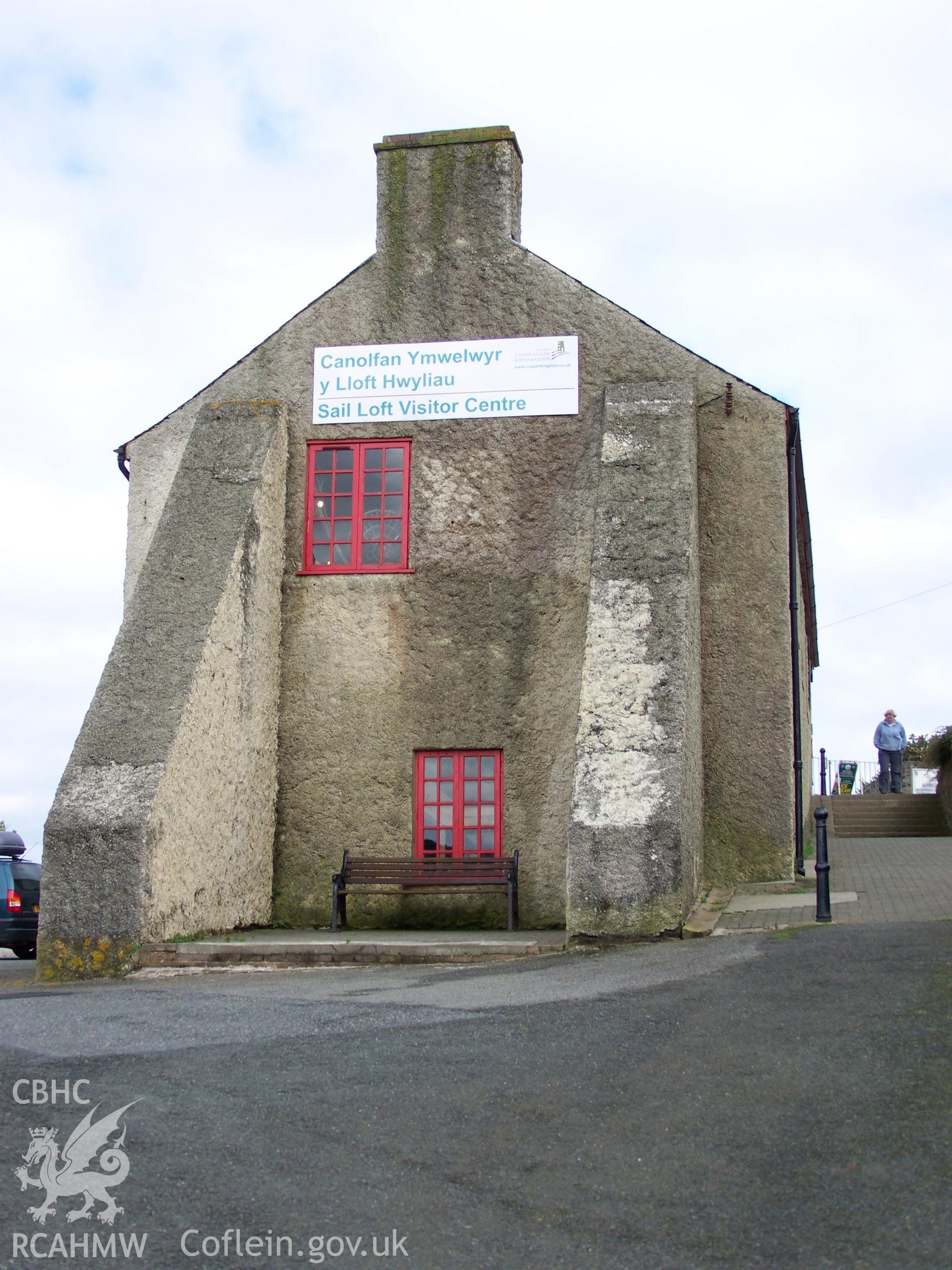 The western elevation of the sail loft showing the two large butresses.