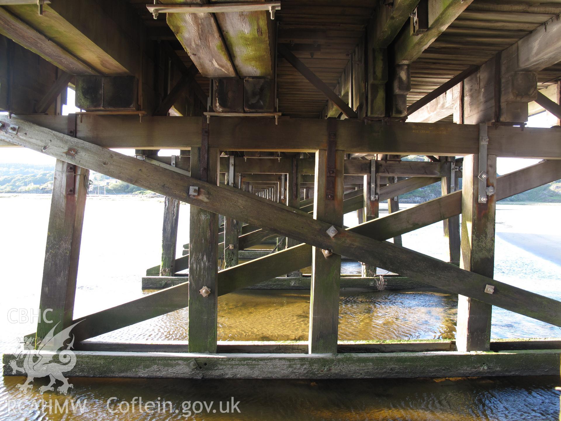 Detail view of the timber construction of Pont Briwet from the south.