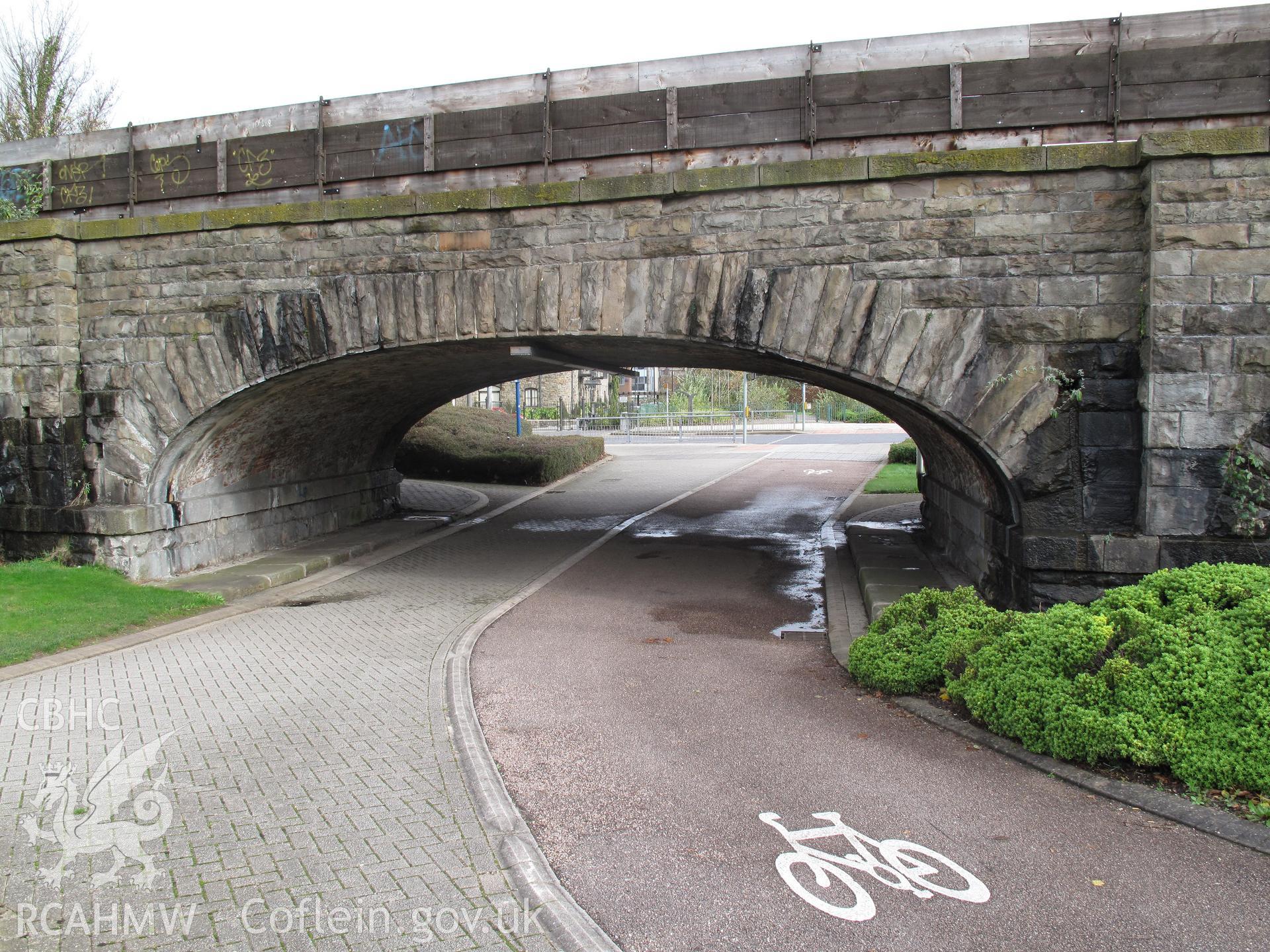 Taff Vale Railway Bridge over the West Junction Canal, Cardiff, from the west, taken by Brian Malaws on 16 November 2009.