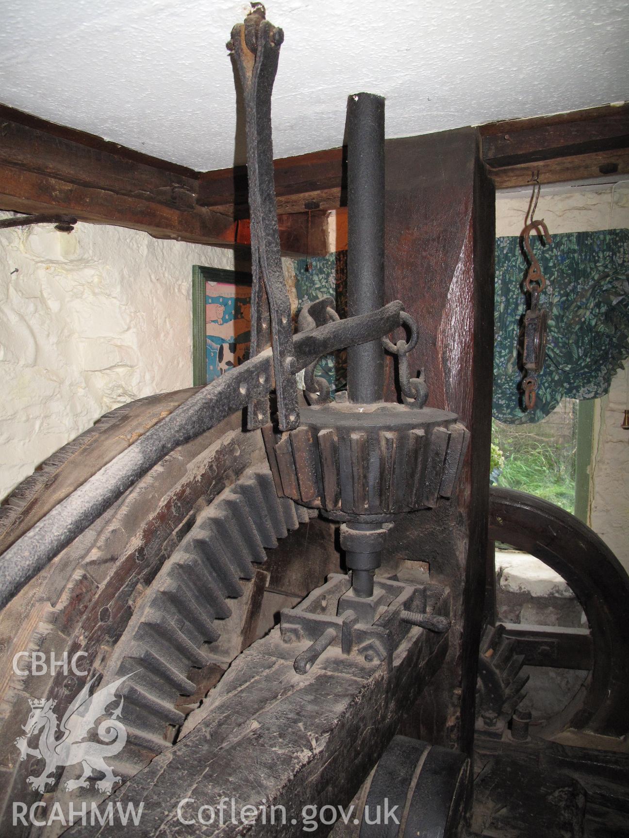 Detail of stone spindle bevel gear drive, Llanvithyn Corn Mill.