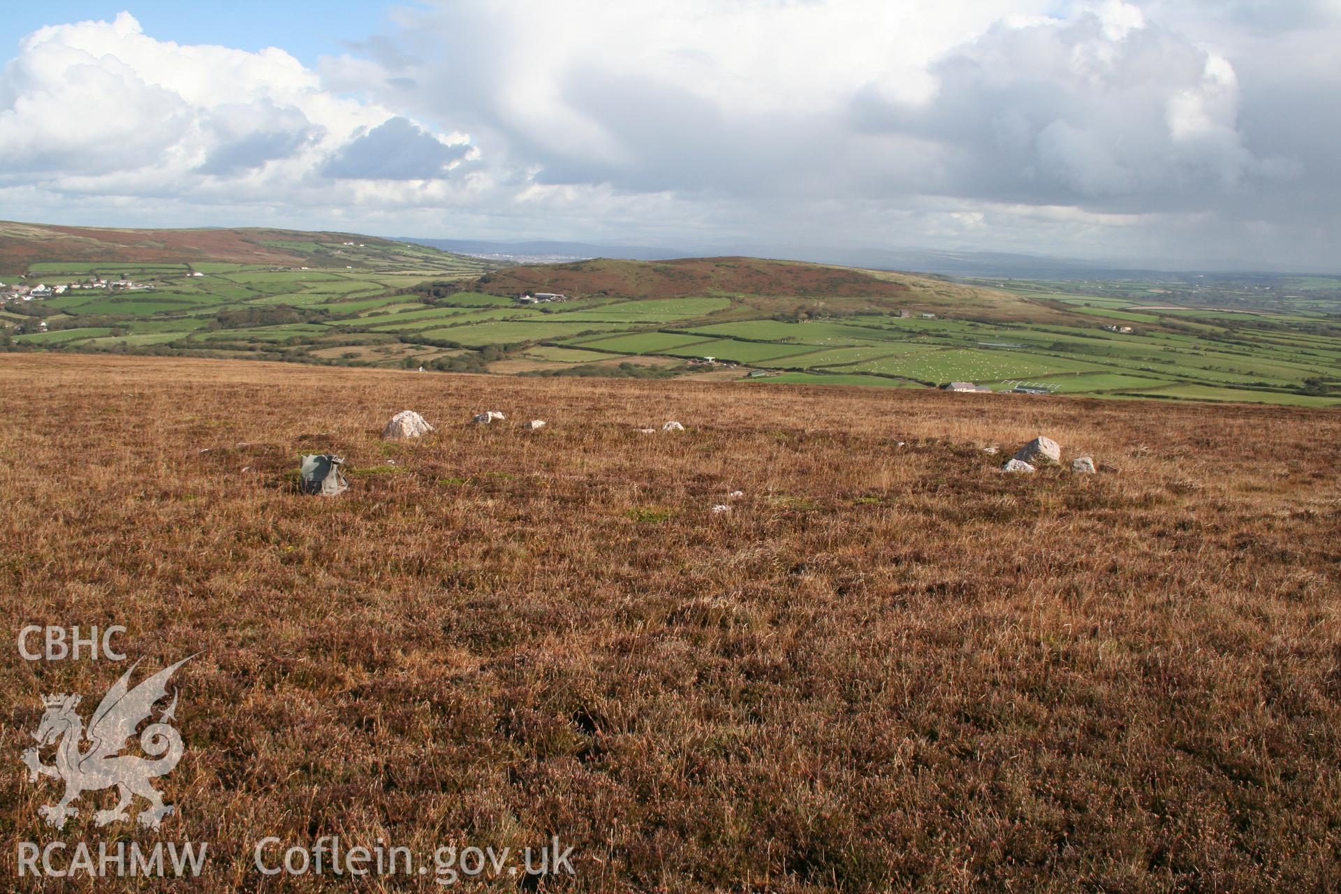 View from the south-west; bag as scale, on bank lower left.