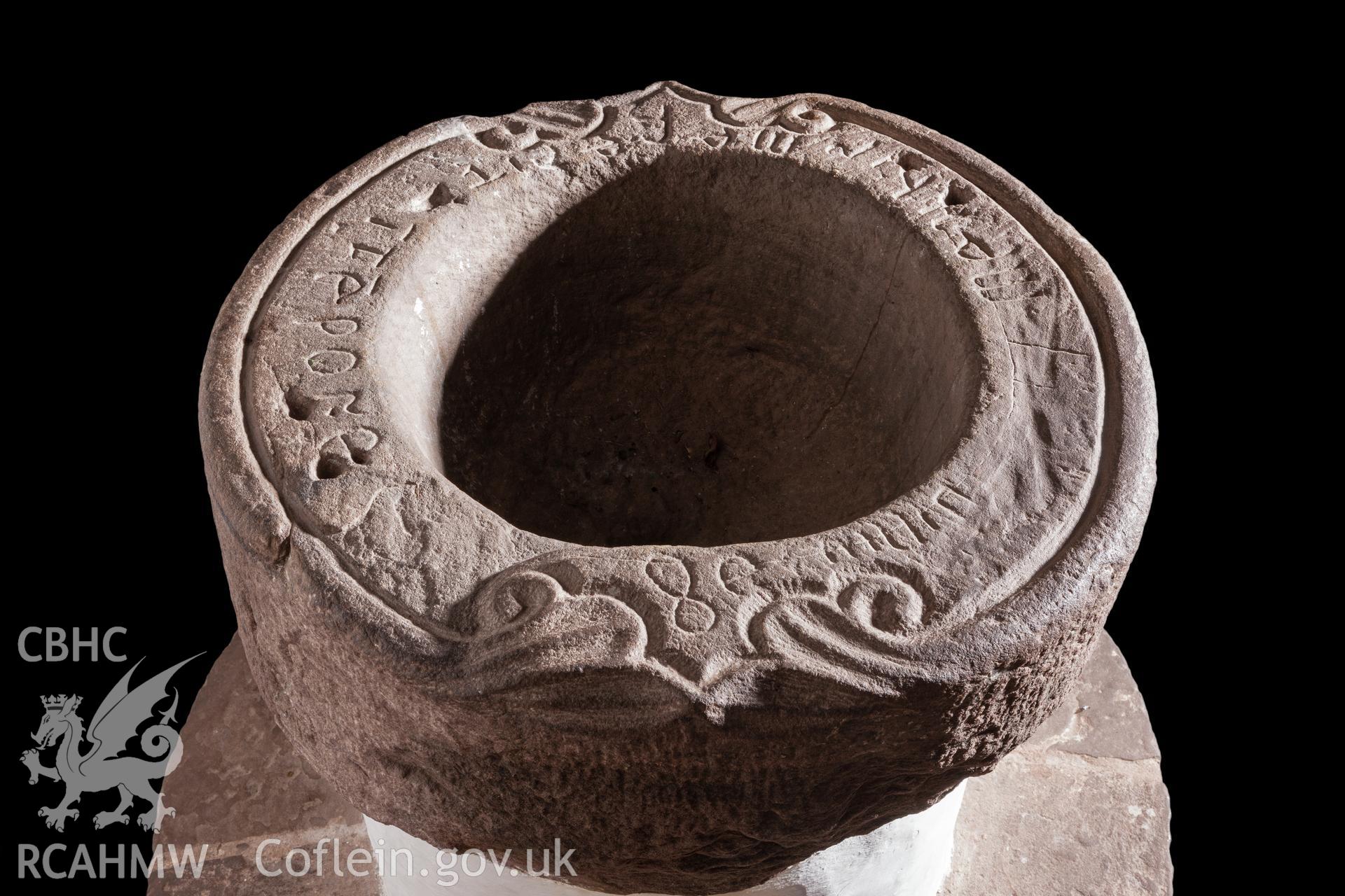 Detail of carving on font.