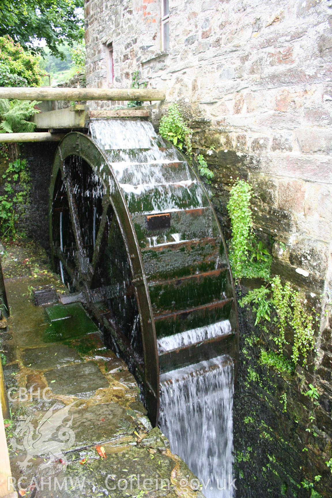 Waterwheel, Y Felin, St Dogmaels, from the northeast, taken by Brian Malaws on 08 June 2006.