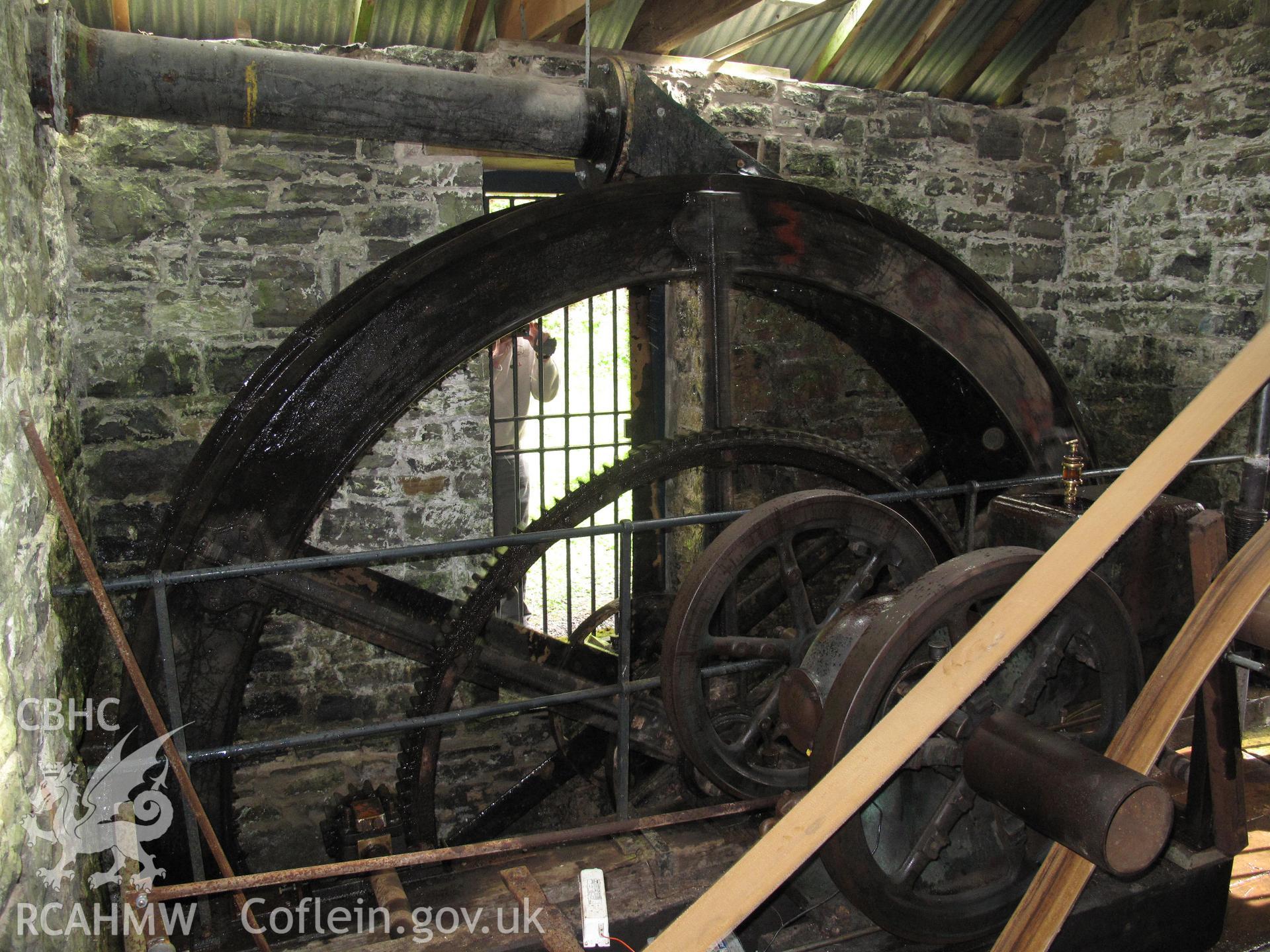 Dynefwr Park Pumping House, Llandeilo, showing internal waterwheel, taken by Brian Malaws on 24 April 2010.