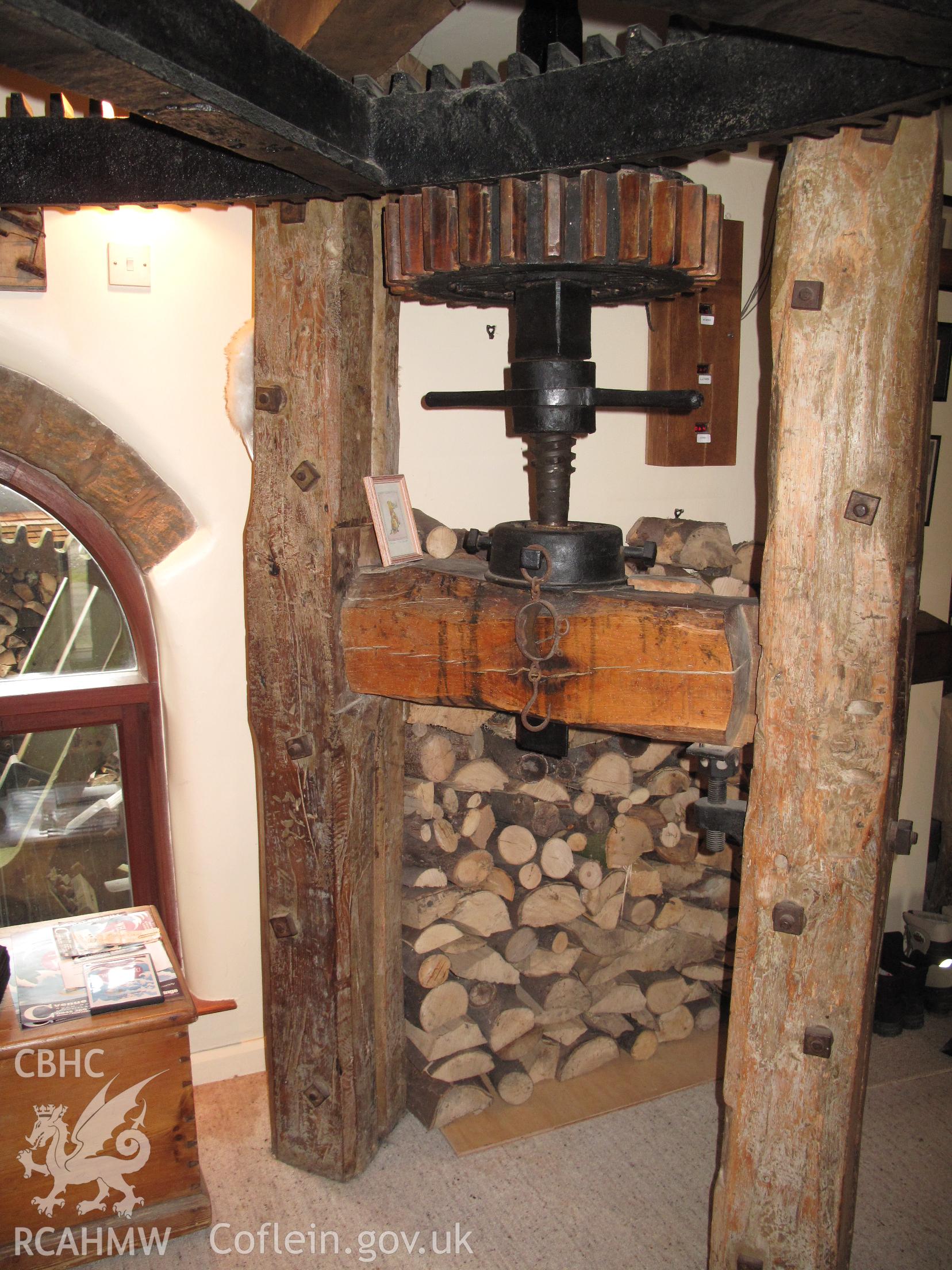 Interior view of Trevor Corn Mill, showing drive arrangement for one pair of millstones.