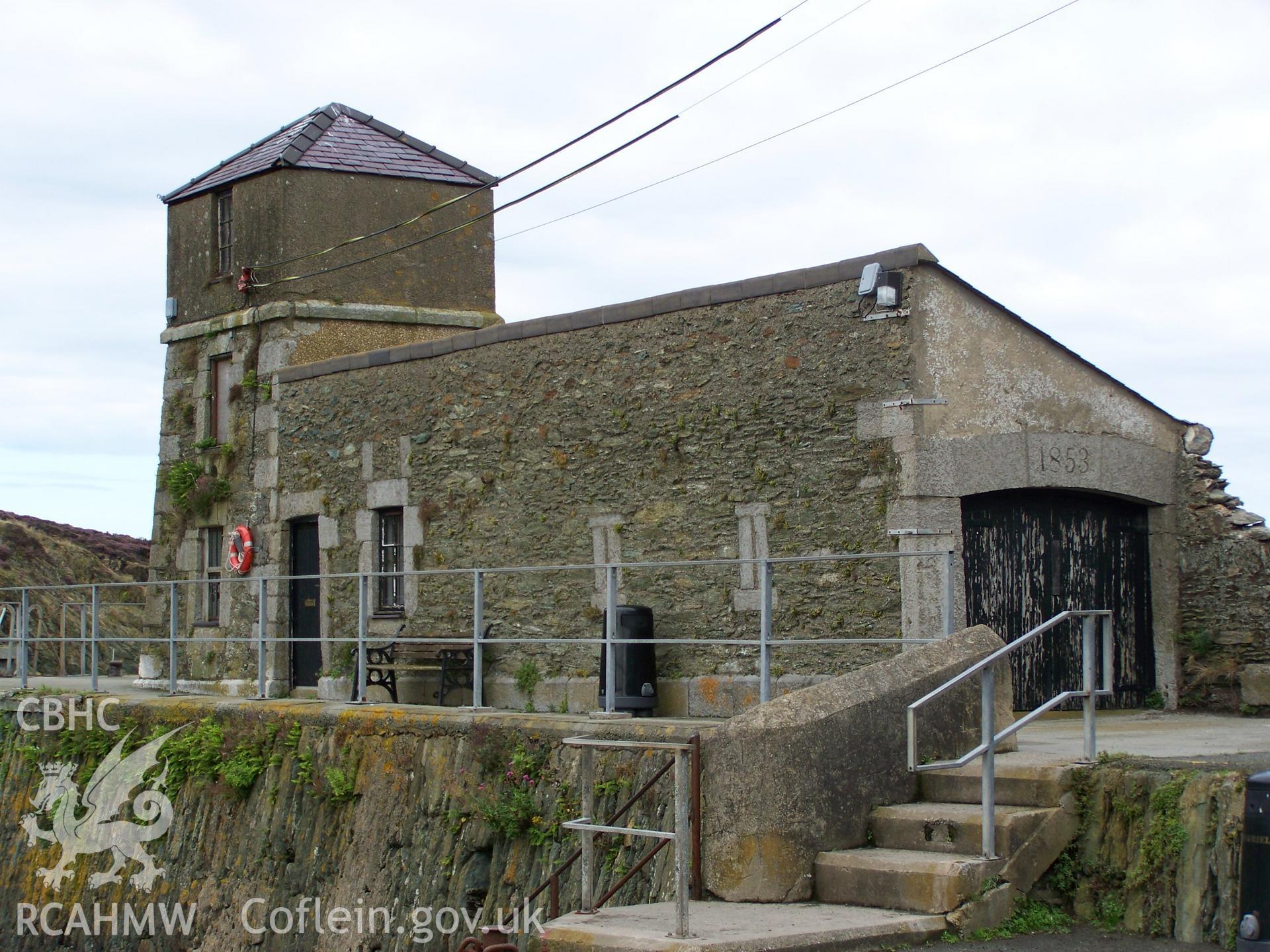 The Watchhouse (right) with double doors in its eastern wall (access to boat store?).