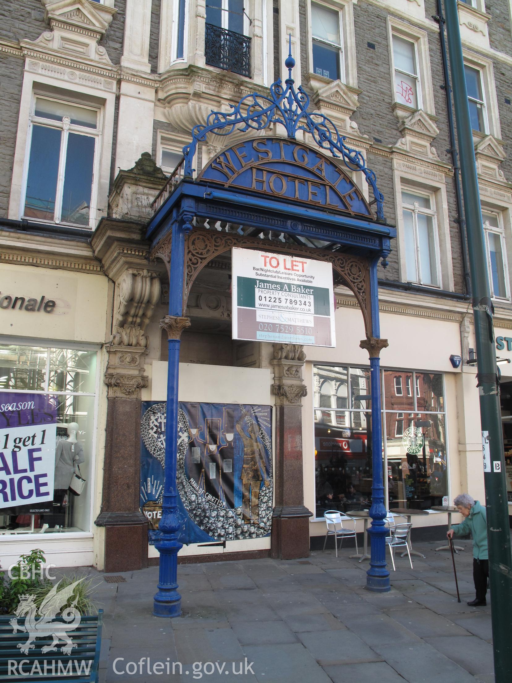 Main entrance to Westgate Hotel, Newport, taken by Brian Malaws on 01 March 2010.