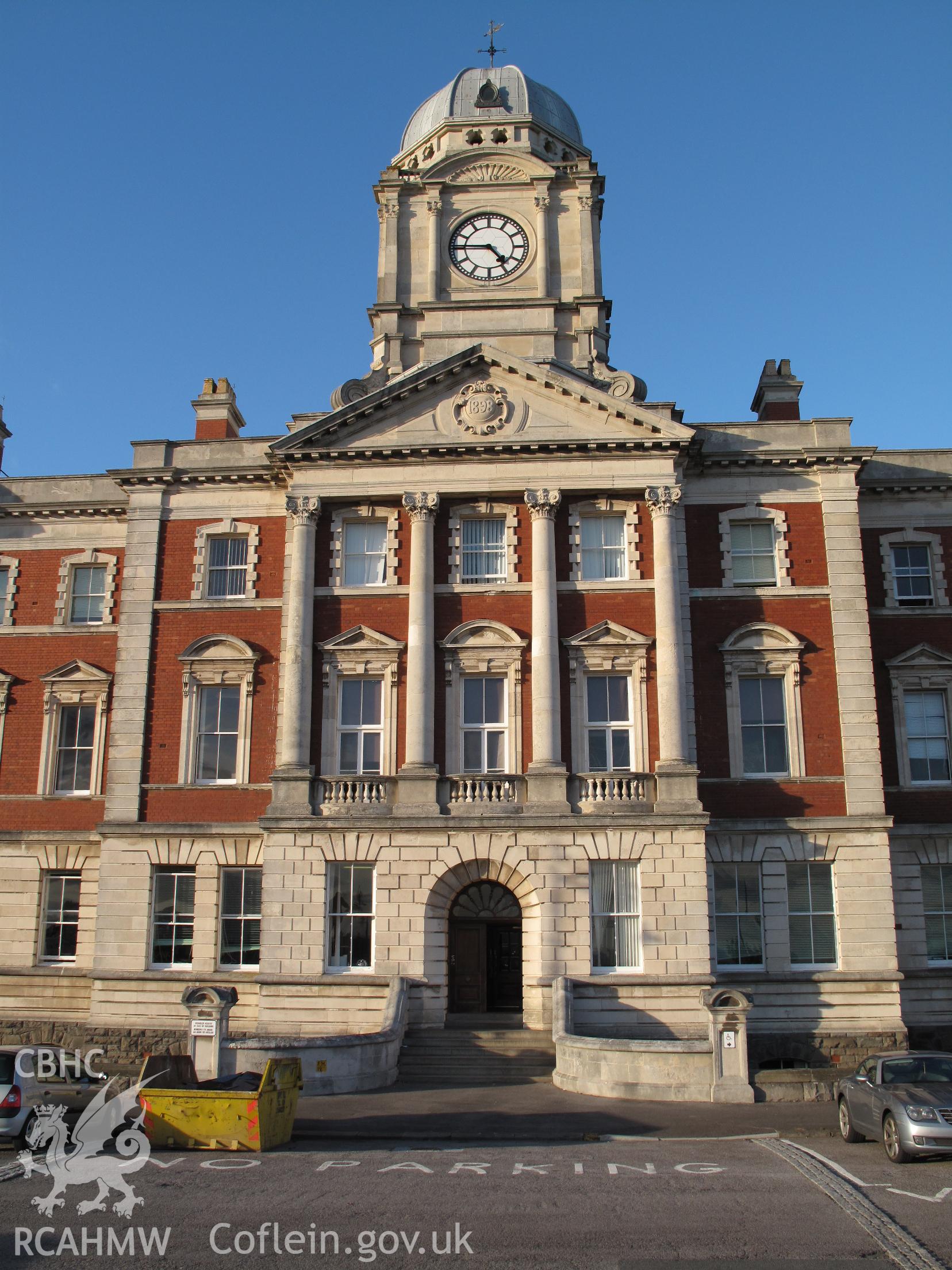 Detail of Barry Docks Board Office entrance from the south, taken by Brian Malaws on 20 October 2010.