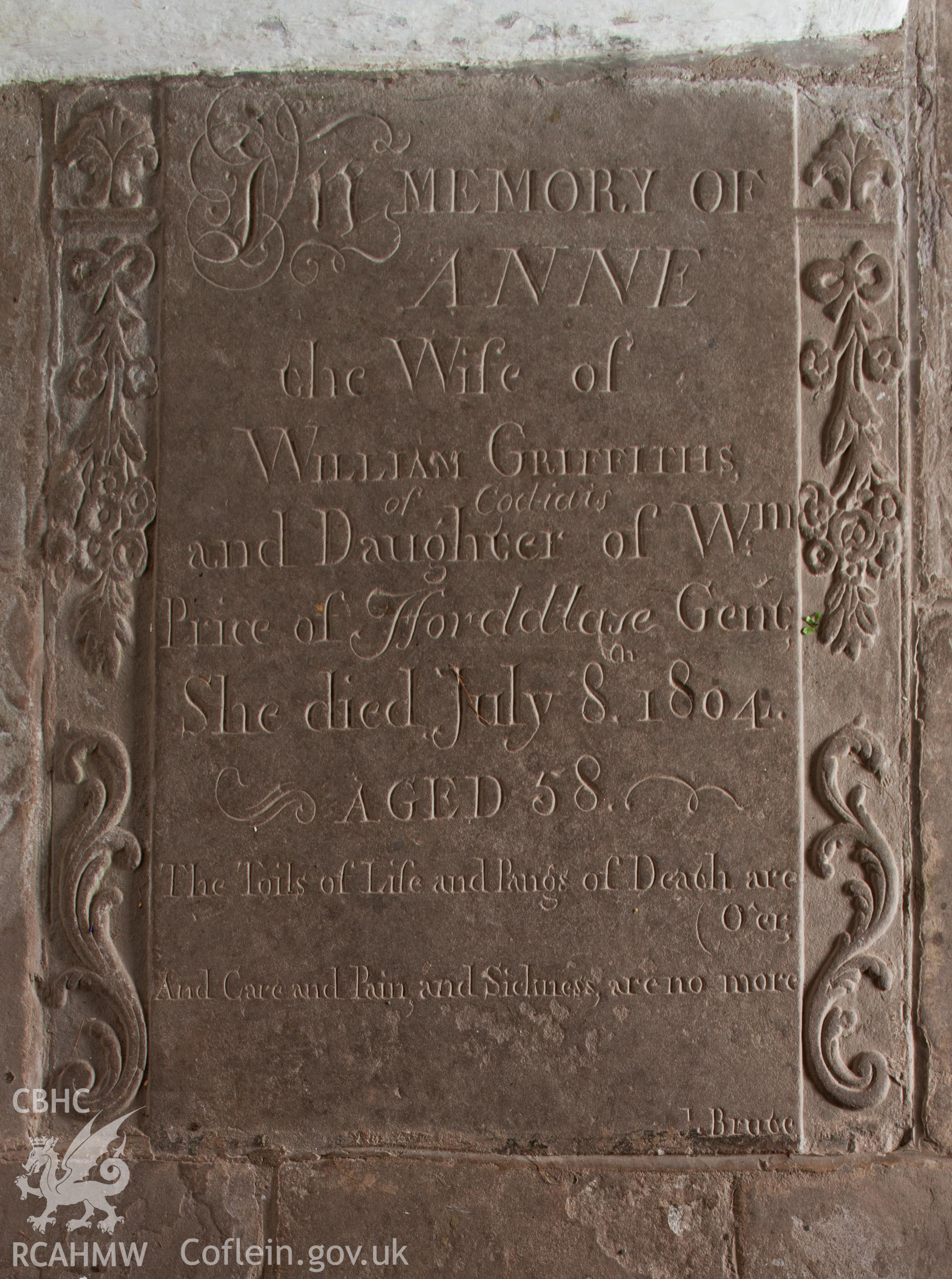 Anne Griffiths memorial, floor slab.