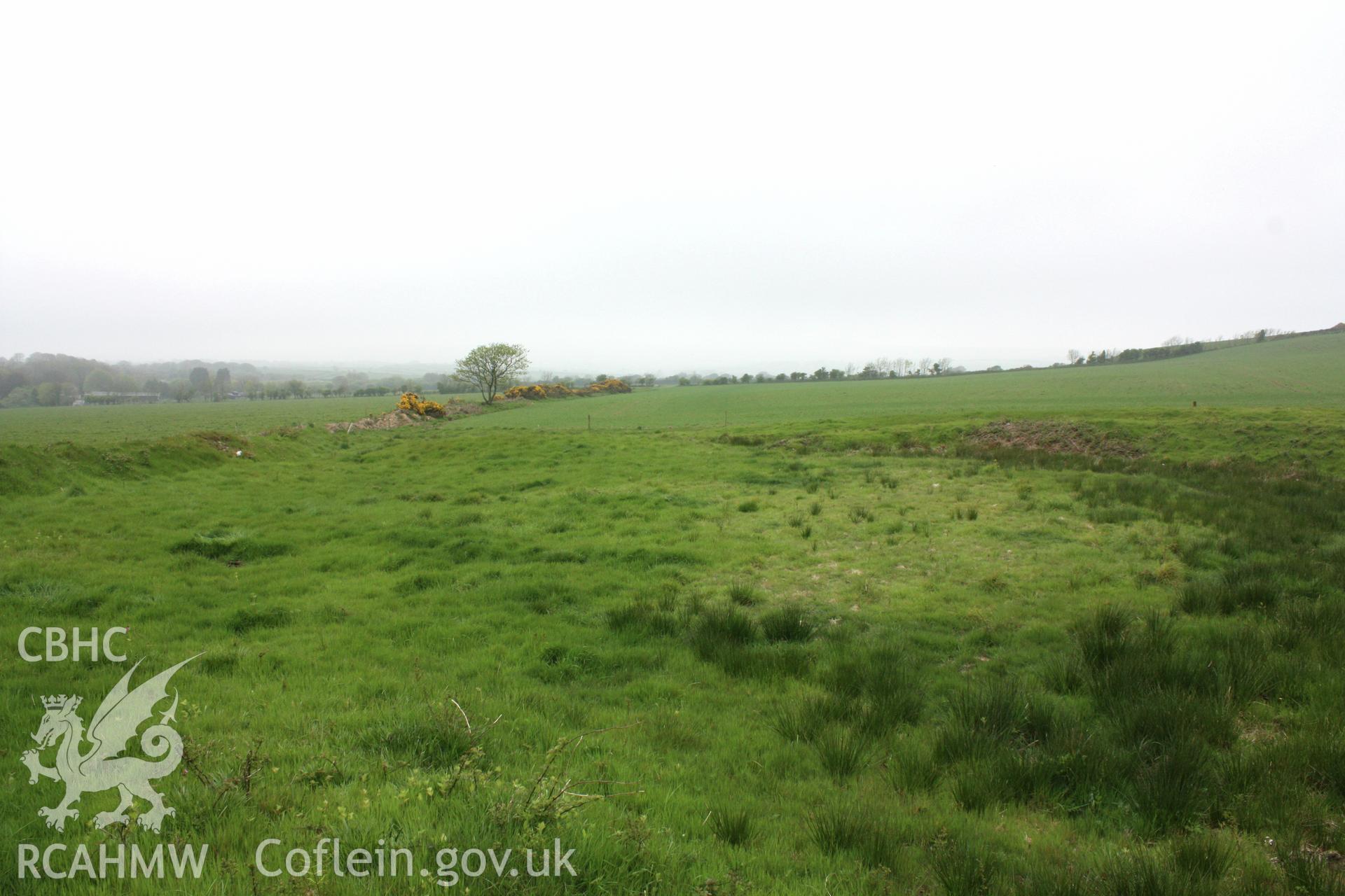 Castell Cwm-wyntell.  Looking west across the interior of the enclosure.