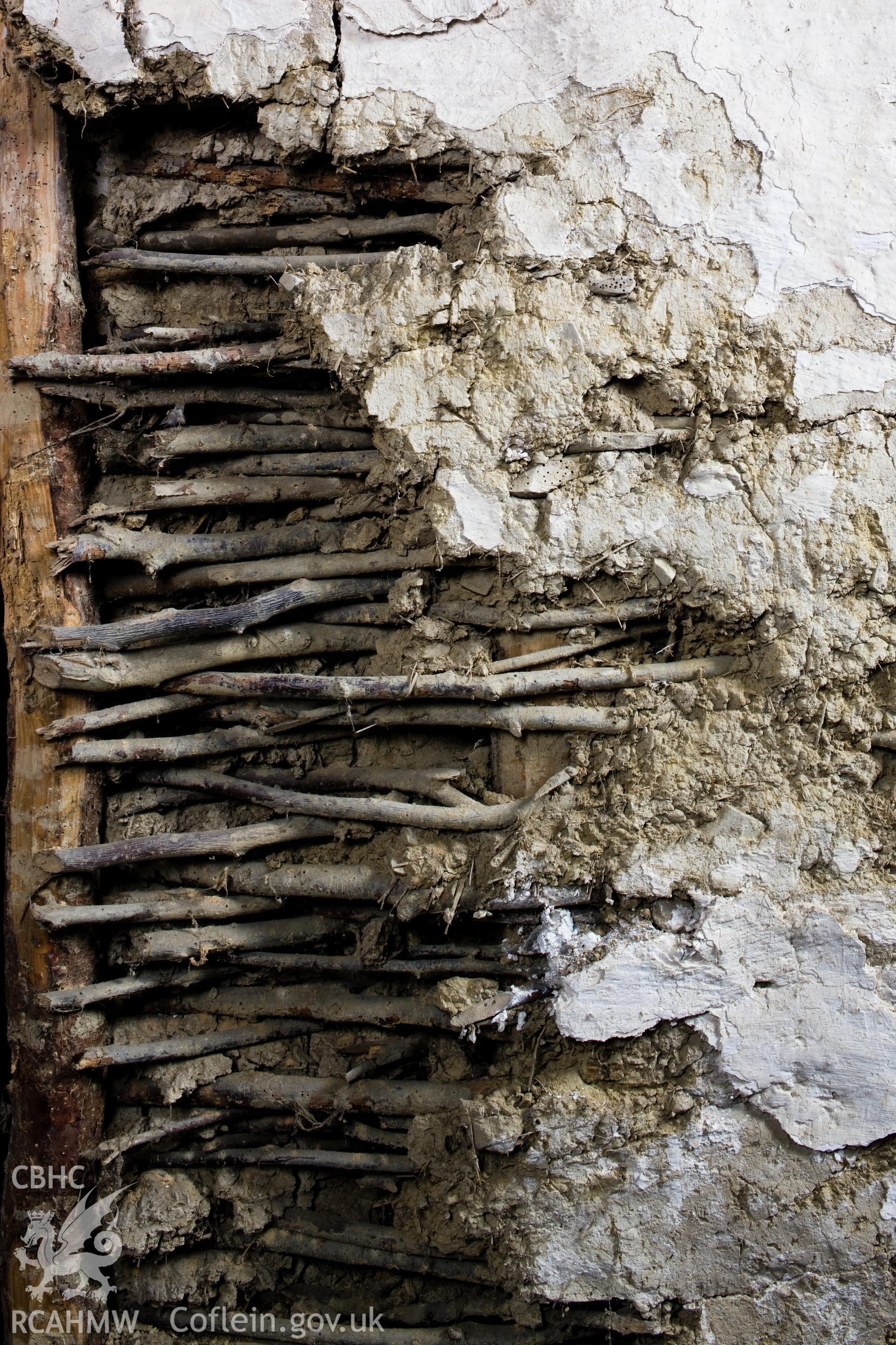 Detail view of Wigwen Fach showing willow and mud wall construction.