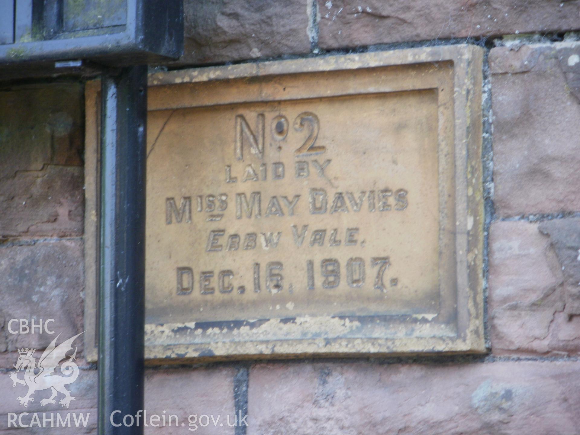 Foundation stone on north west front.