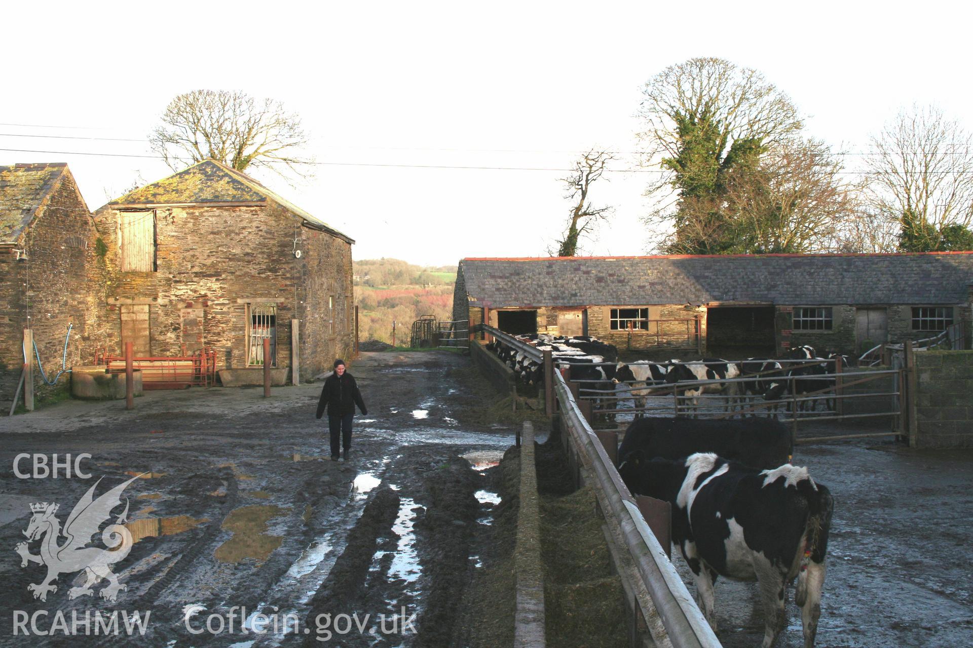 View showing stable to cow-house and semi-circular cattle housing west elevation.