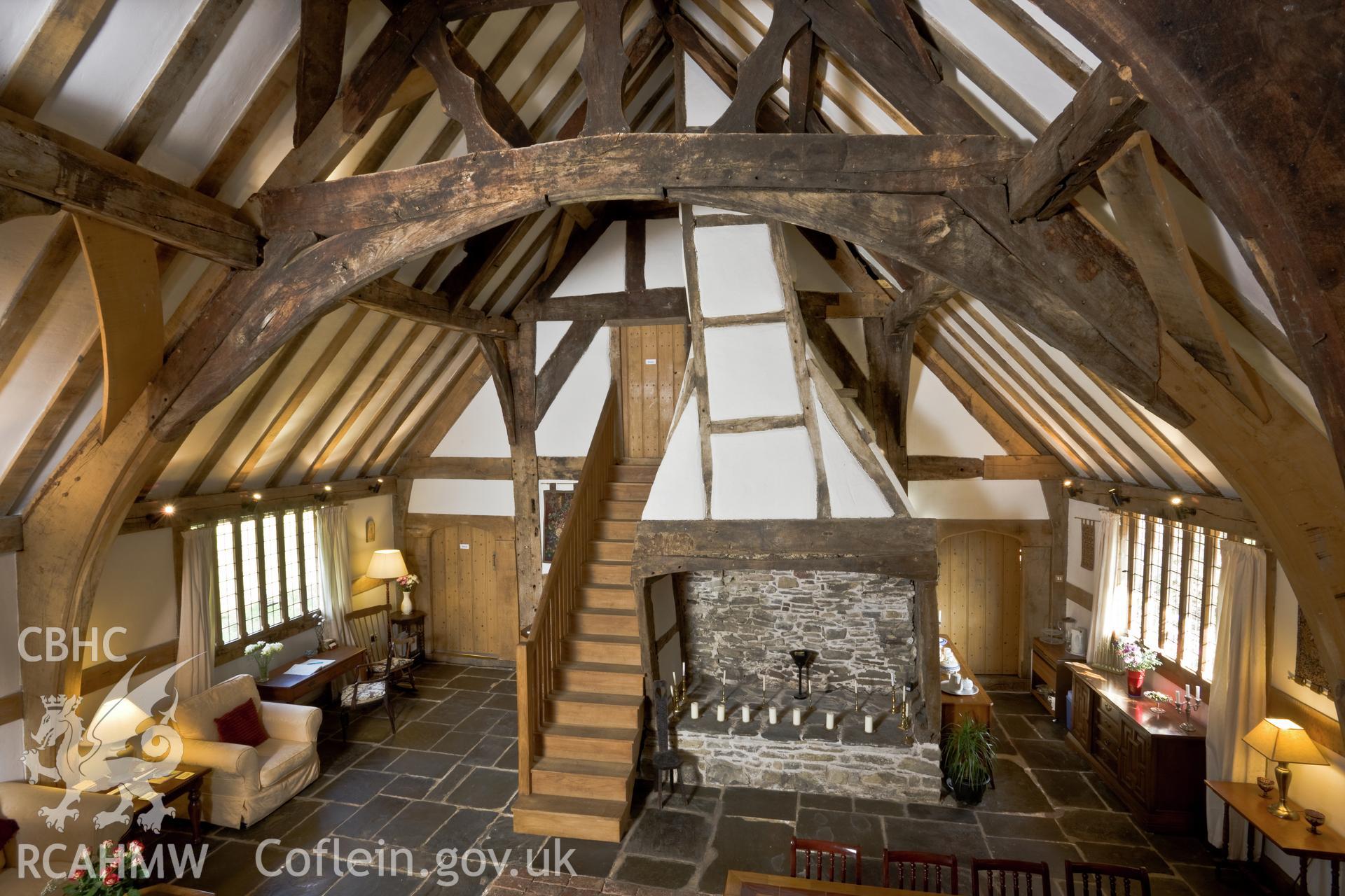 Interior, looking towards fireplace.