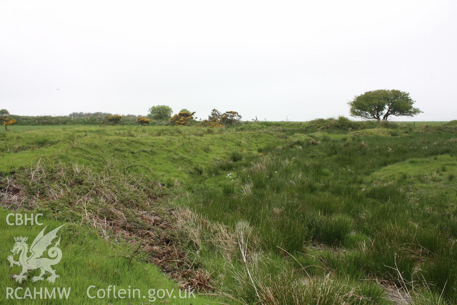 Castell Cwm-wyntell.  Looking east along the inner bank of the enclosure.