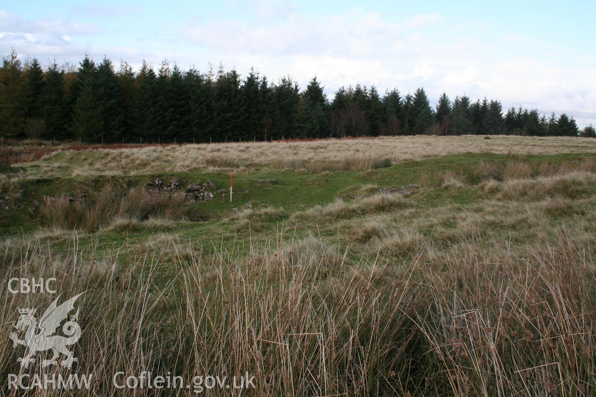 Conjunction of moorland intake banks seen from the south-west; 1m scale.