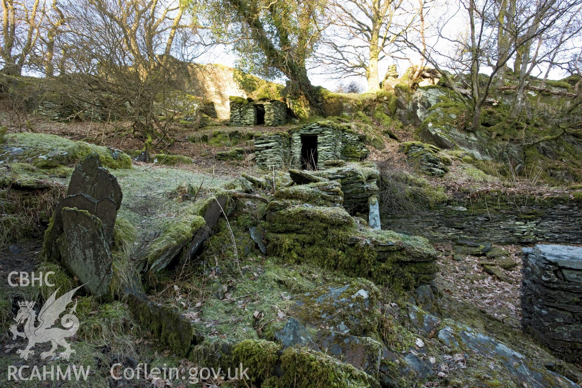 Terraced gardens and outbuildings.