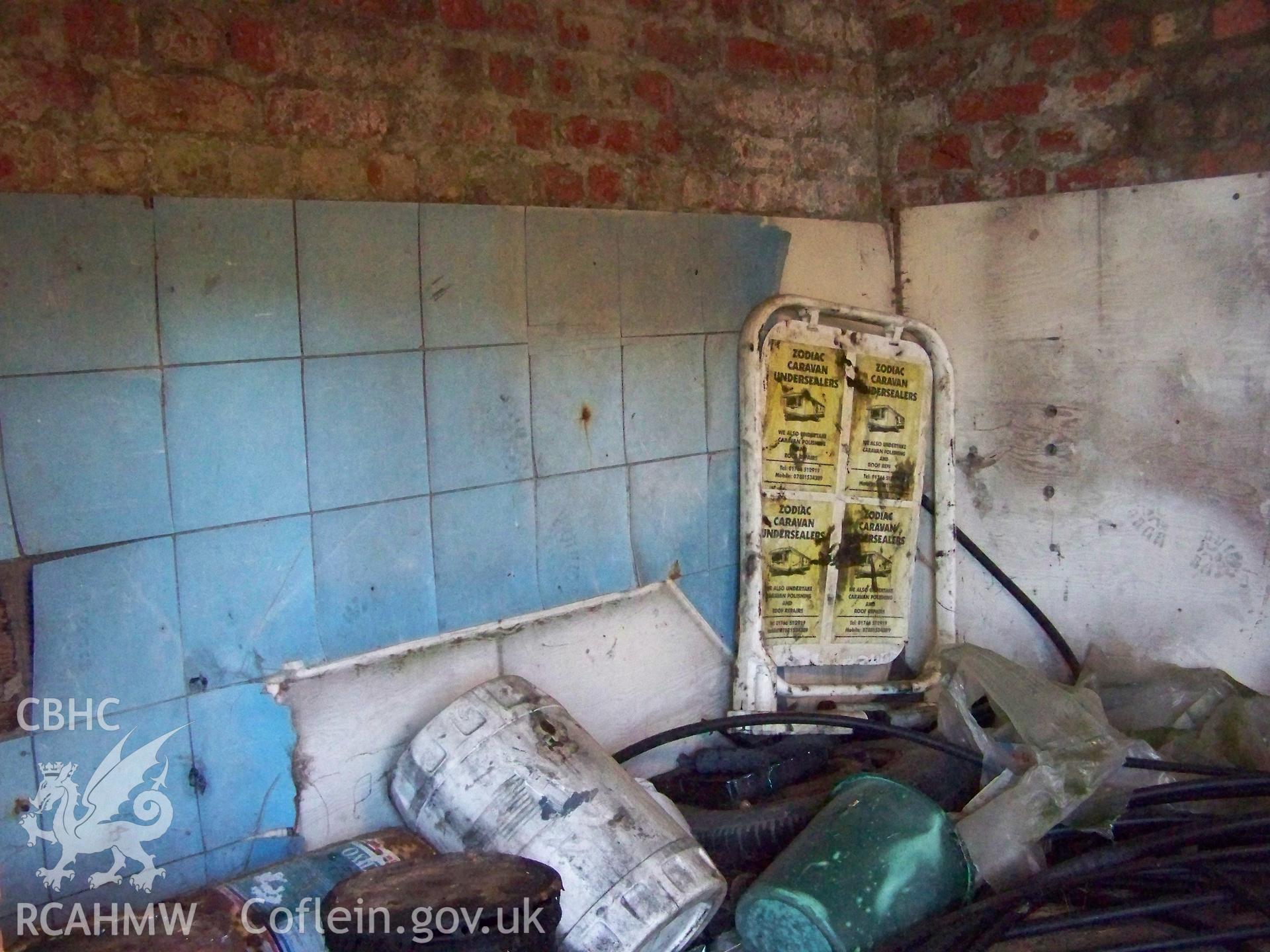 Interior showing lining of boards and old lino