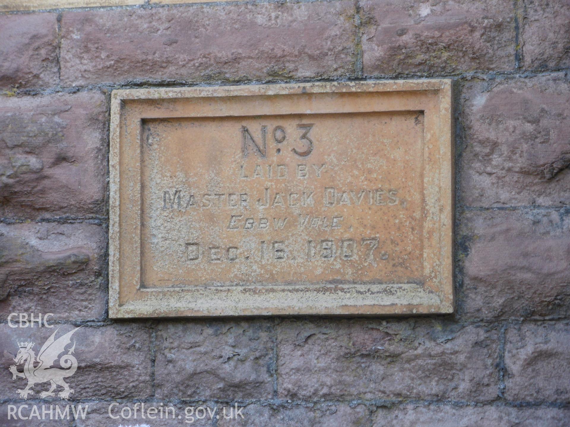 Foundation stone on north west front.