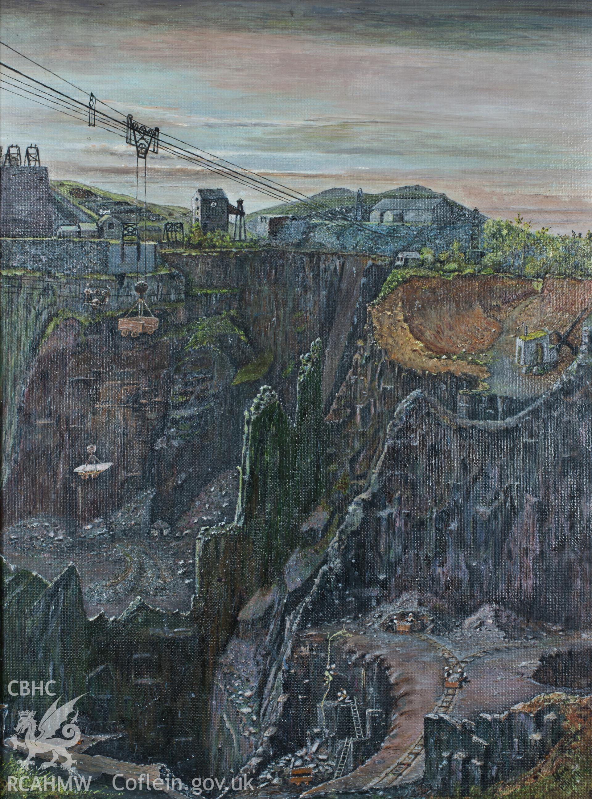 Digital photograph of painting of quarry by Idris Philip Jones in the posession of Michael Wynn Williams.