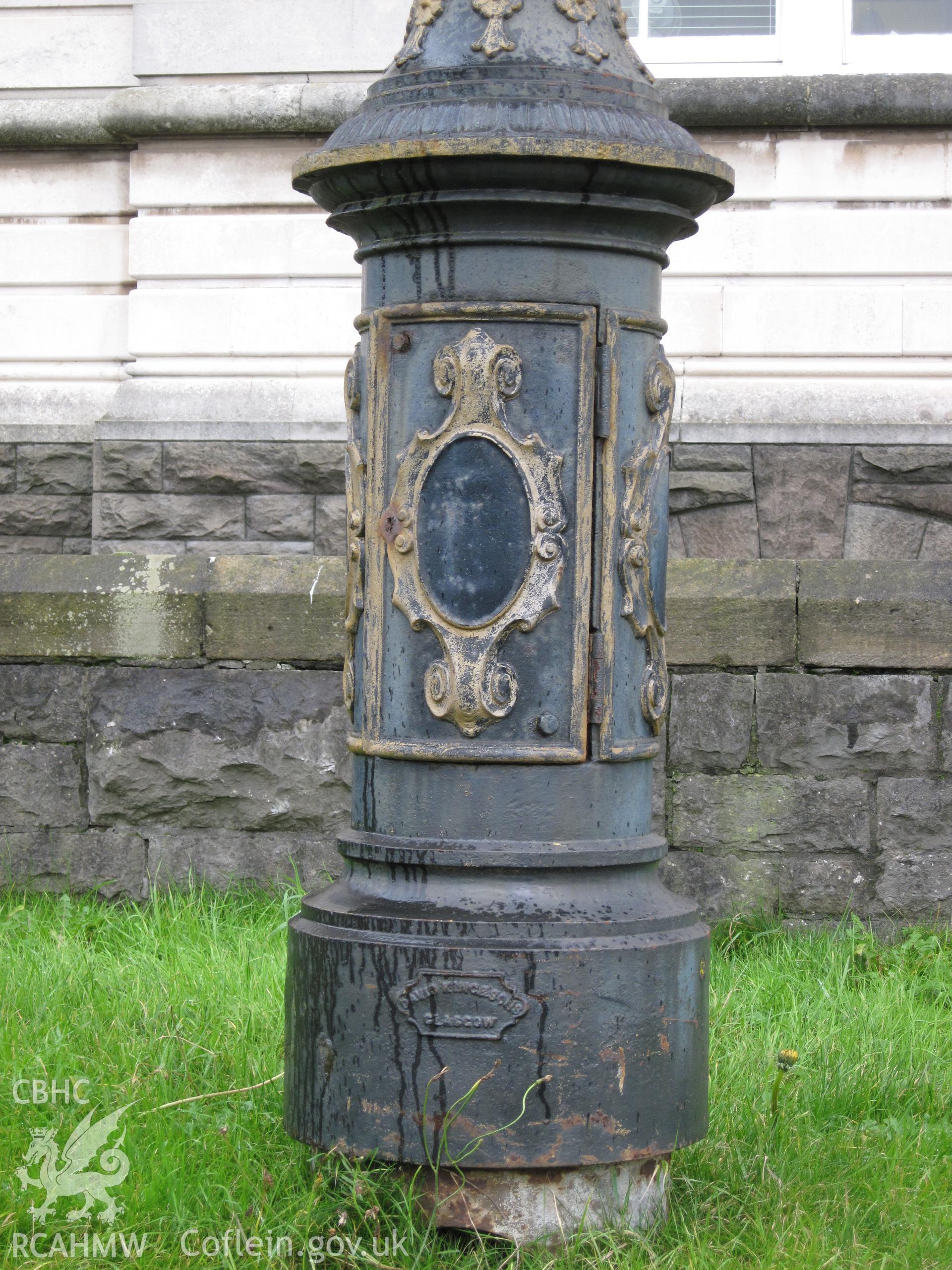 Base of southwest lamp post at Barry Docks Office, taken by Brian Malaws on 16 December 2009.