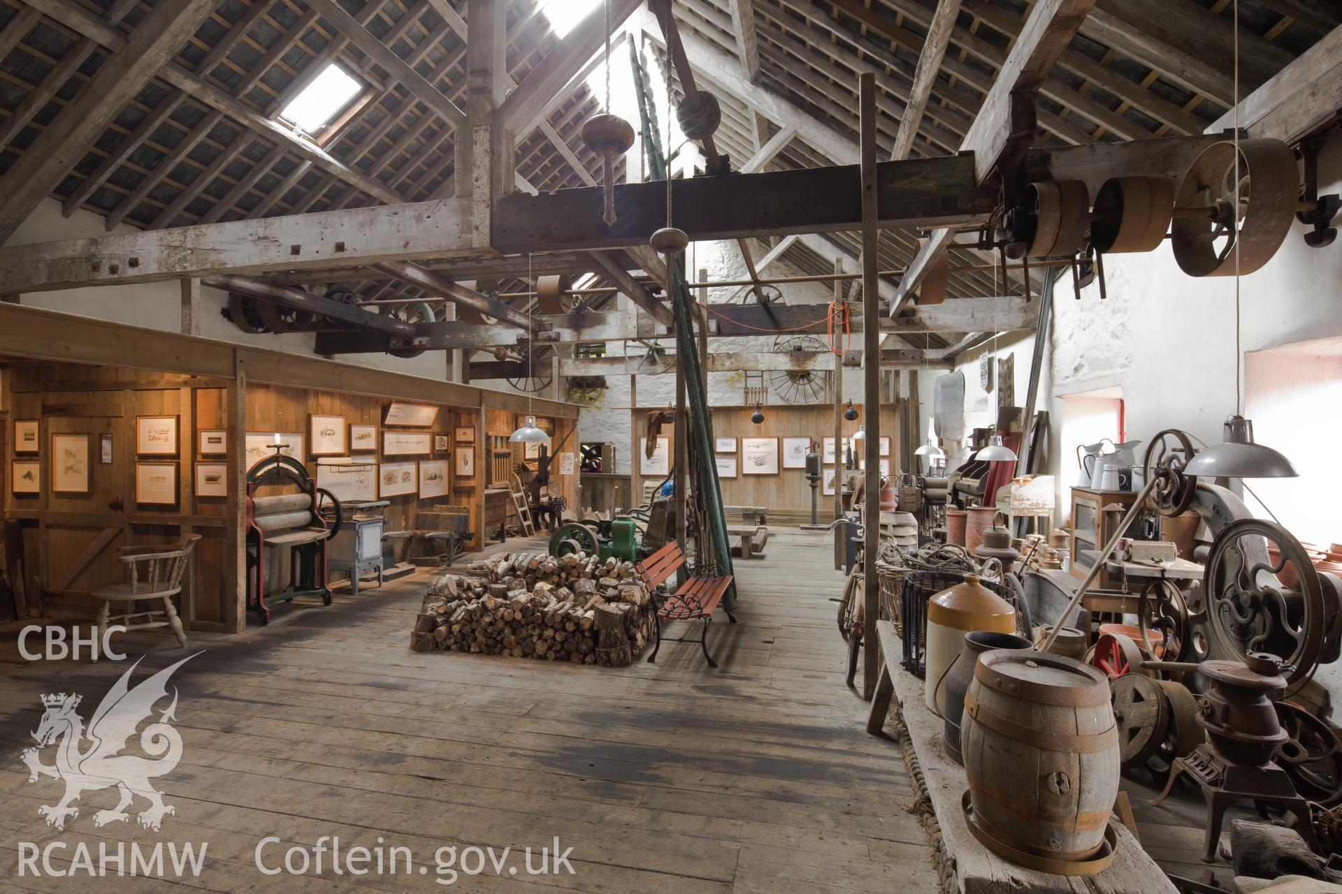 Interior of mill from the north northwest, with display lighting.