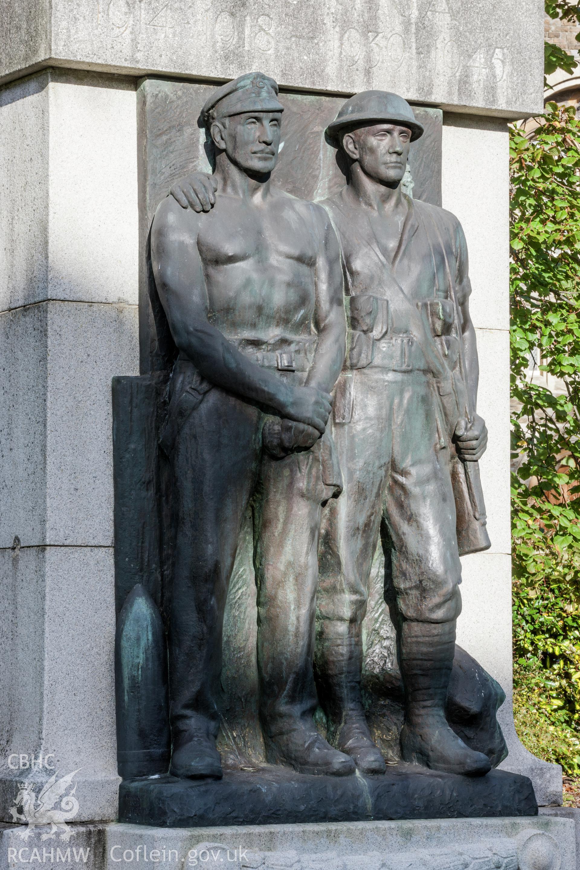 Oblique detail view of sculpture from the southwest