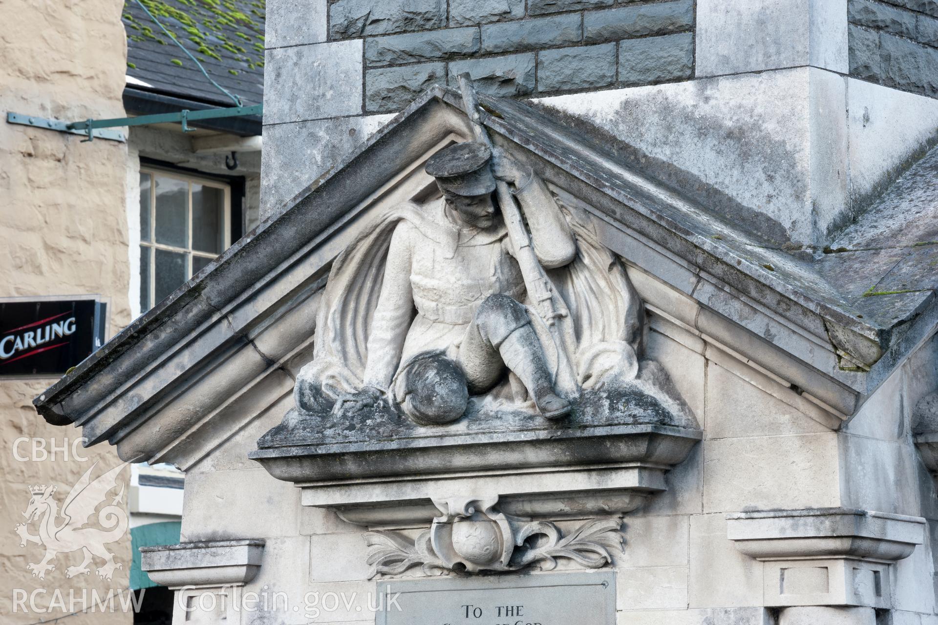 Carving of soldier on southwest facade
