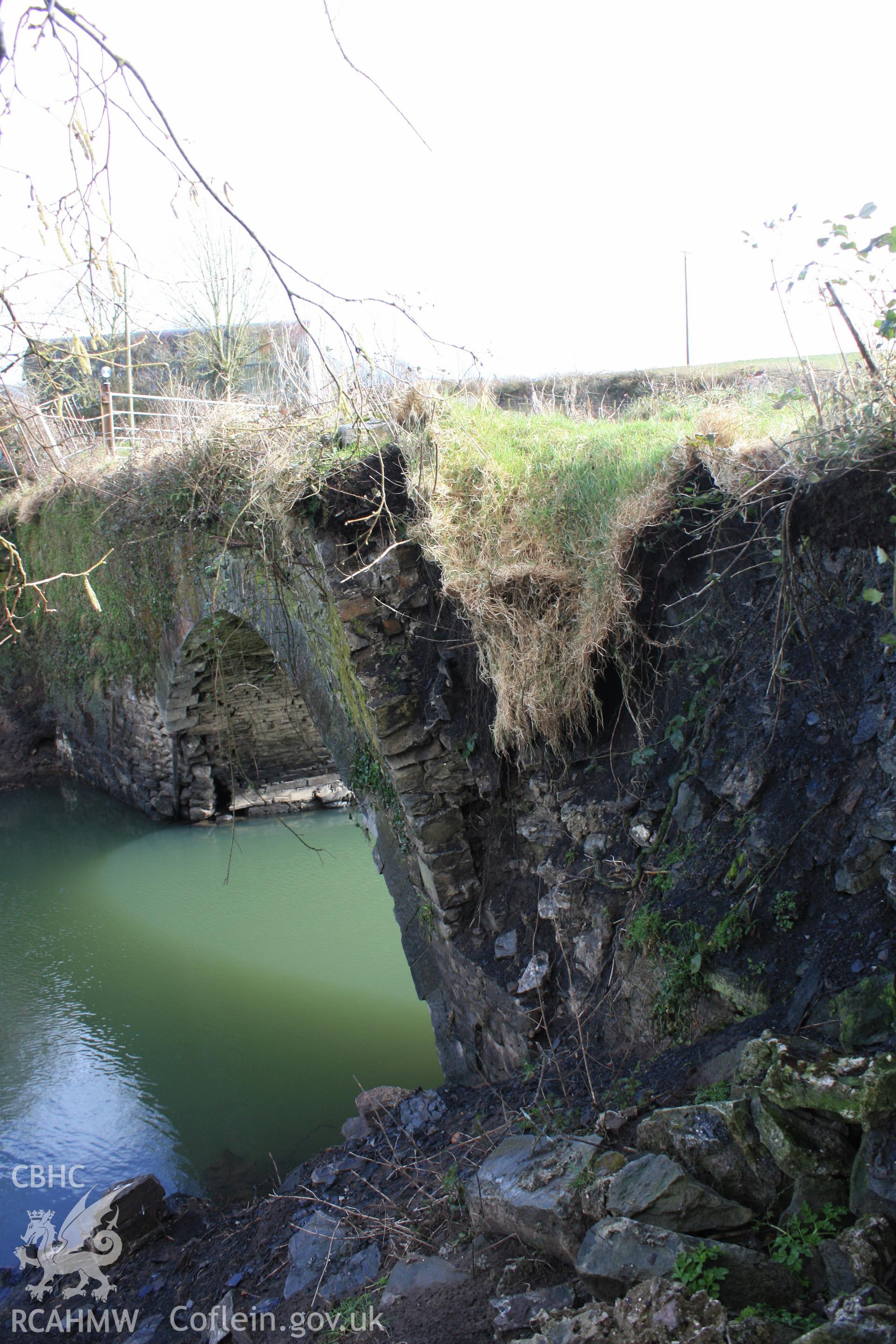 North elevation; lean of damaged abutment wall and previous collapse