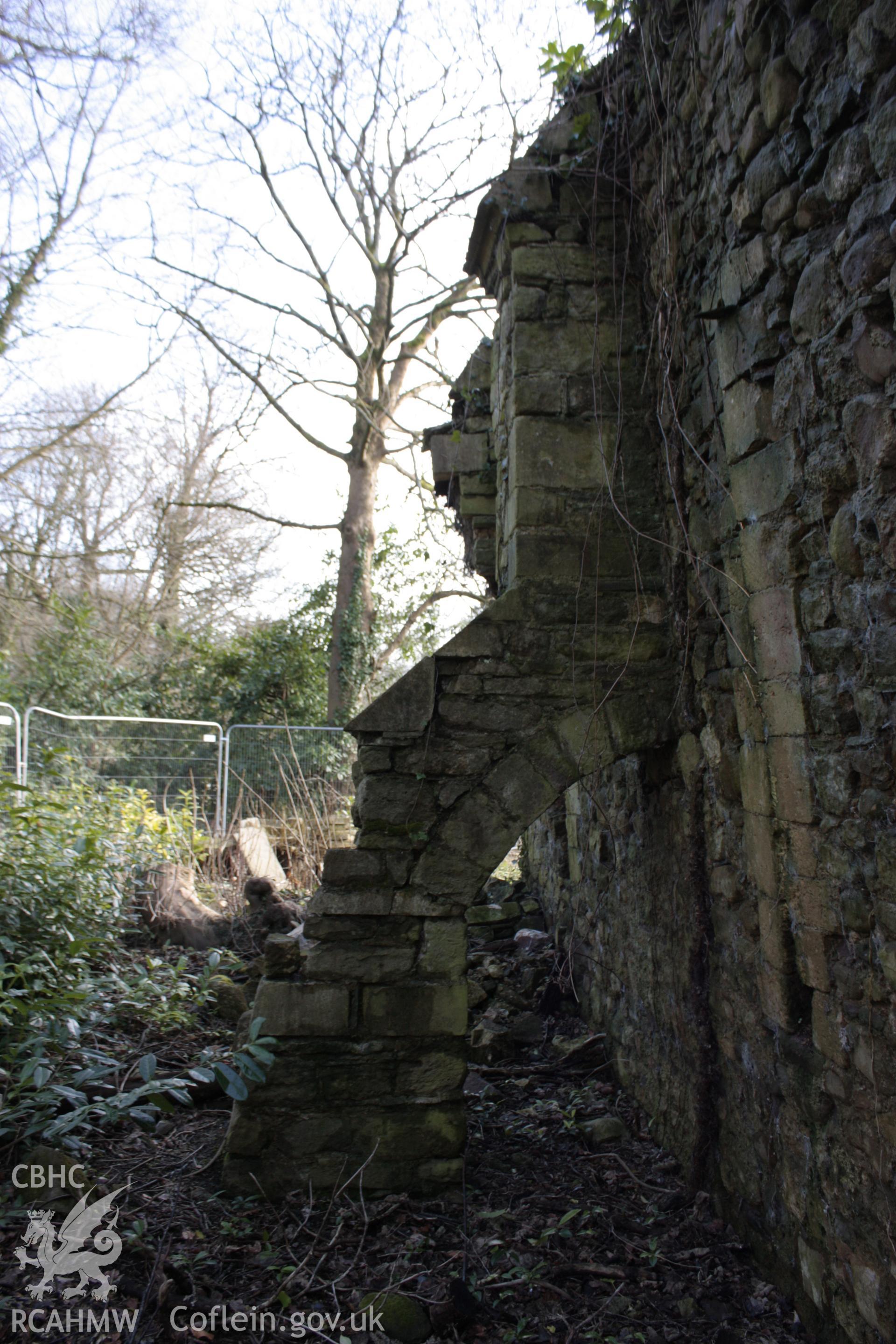 External; east end of north elevation showing subsidence and arched buttress