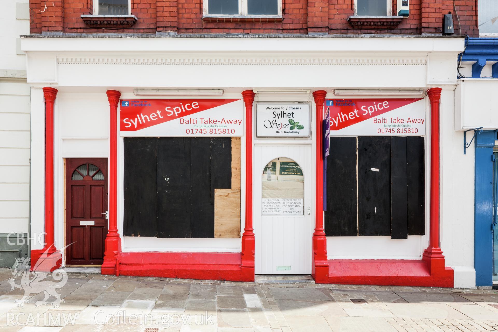 View of shop front on southwest facade
