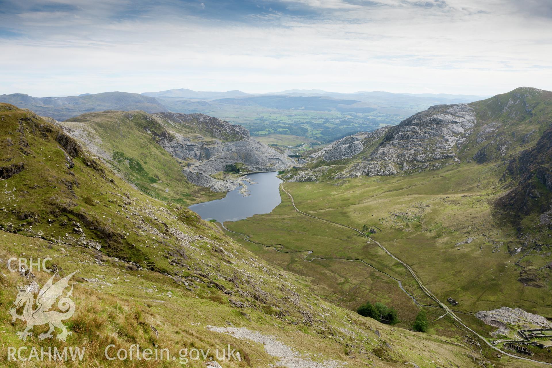 Distant view of Cwmorthin and Wrysgan quarries from the northwest