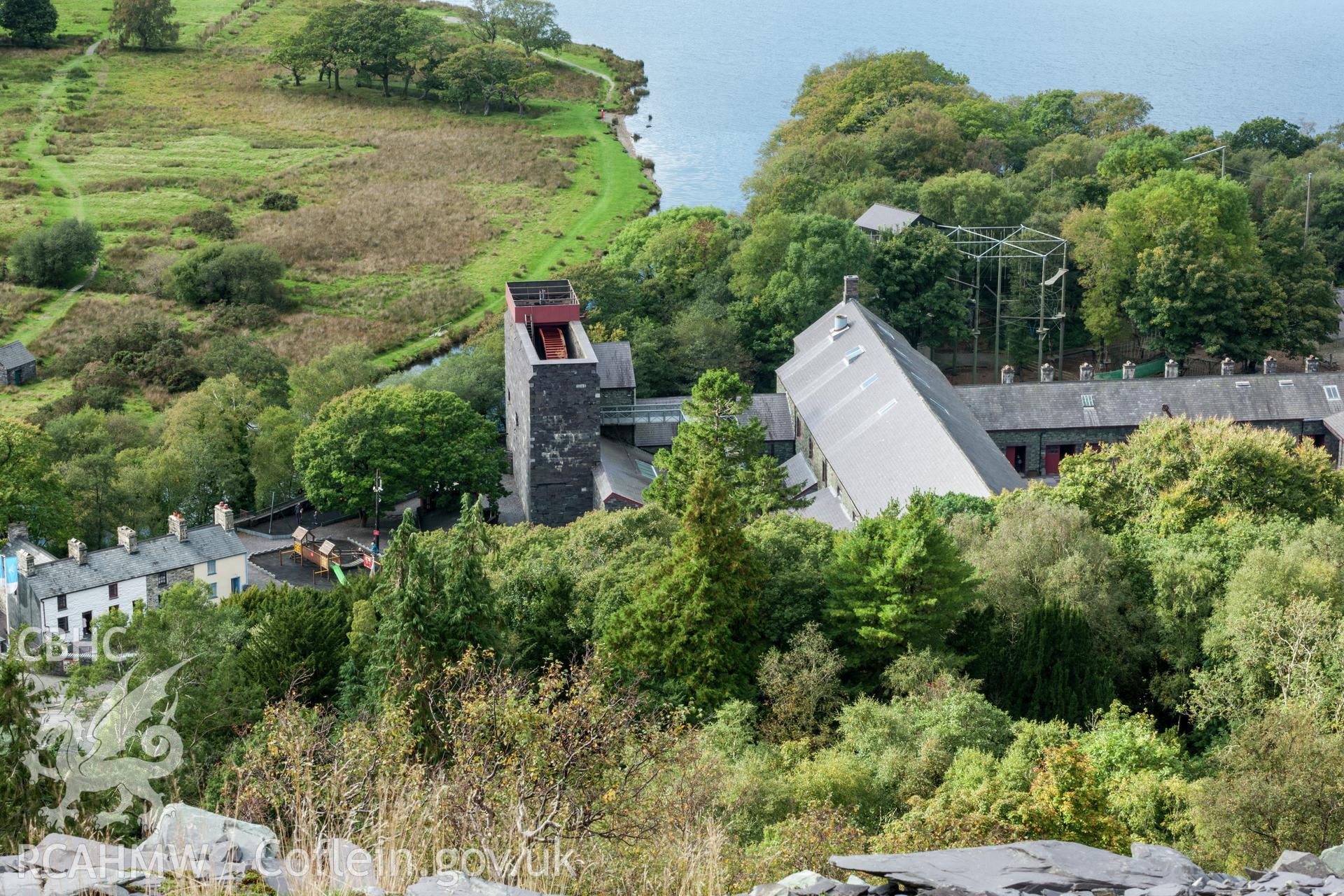 Waterwheel viewed from the slate tips to the east