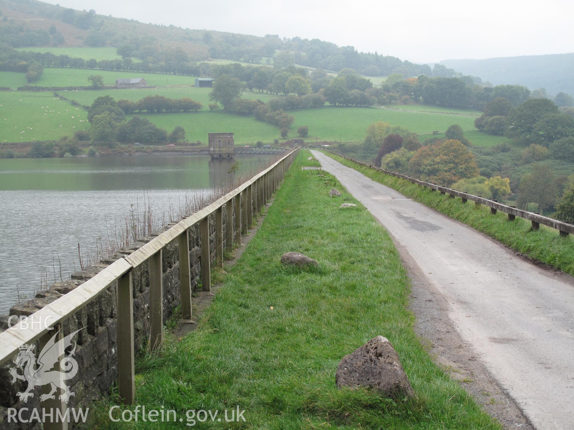 Top of dam, Talybont Water Scheme, from the southeast, taken by Brian Malaws on 08 October 2010.