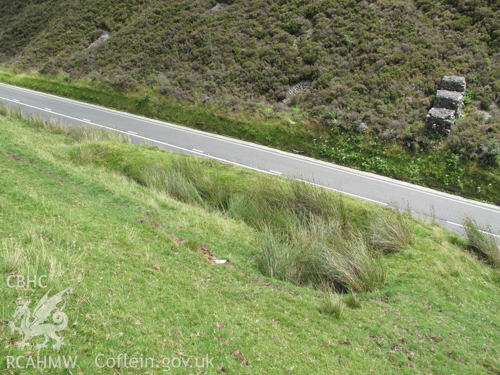 Anti-tank blocks and slit trench, Bwlch Llyn Bach, from the northwest, taken by Brian Malaws on 05 August 2009.