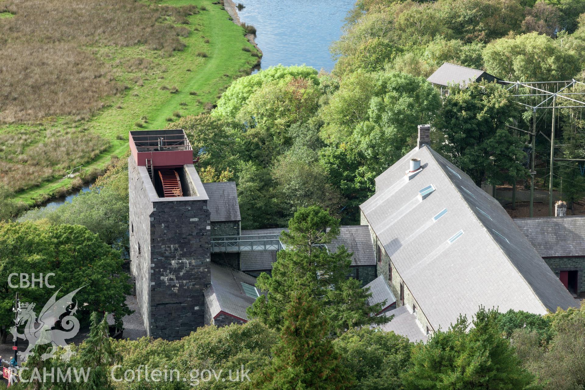 Waterwheel viewed from the slate tips to the east