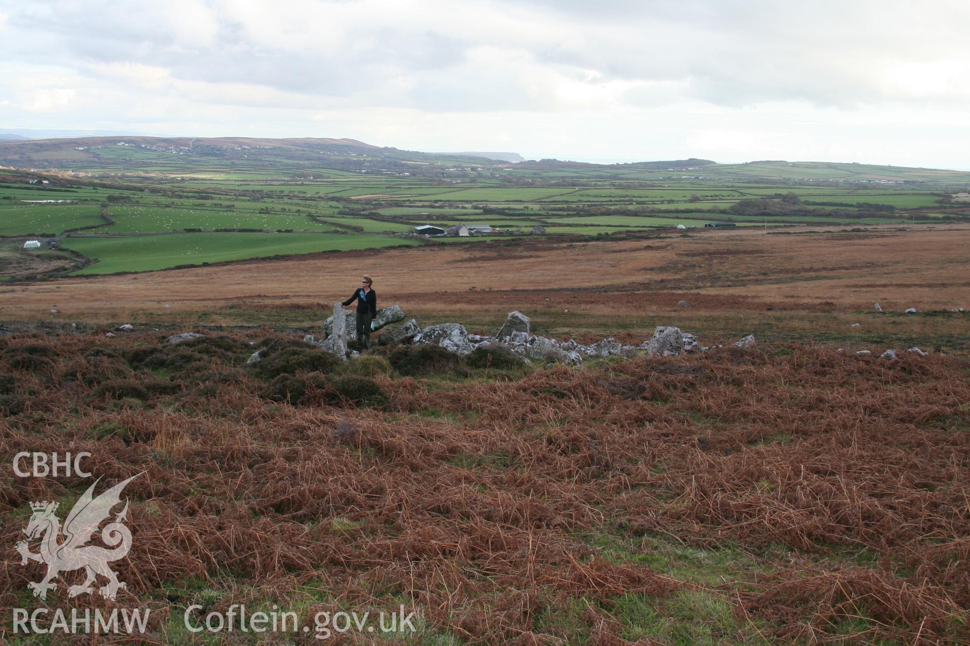 Distant view of cairn from the north-west.