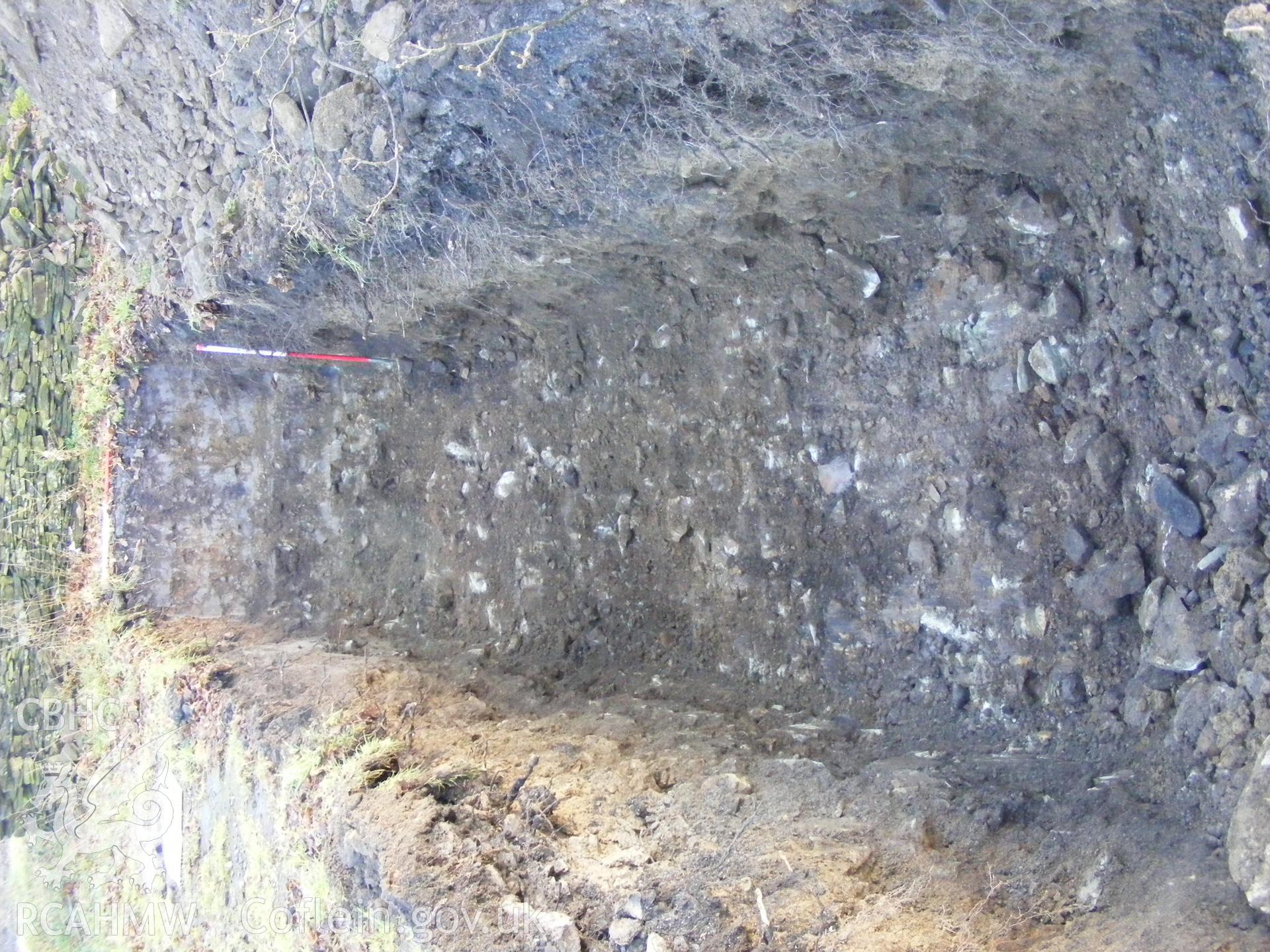 Digital photograph from an archaeological evaluation for a barn conversion and watching brief on a sheepfold at Mynachdy Farm, Ynysybwl December 2008; by S. Mayes and D. Rouse, Archaeological Investigation Ltd.