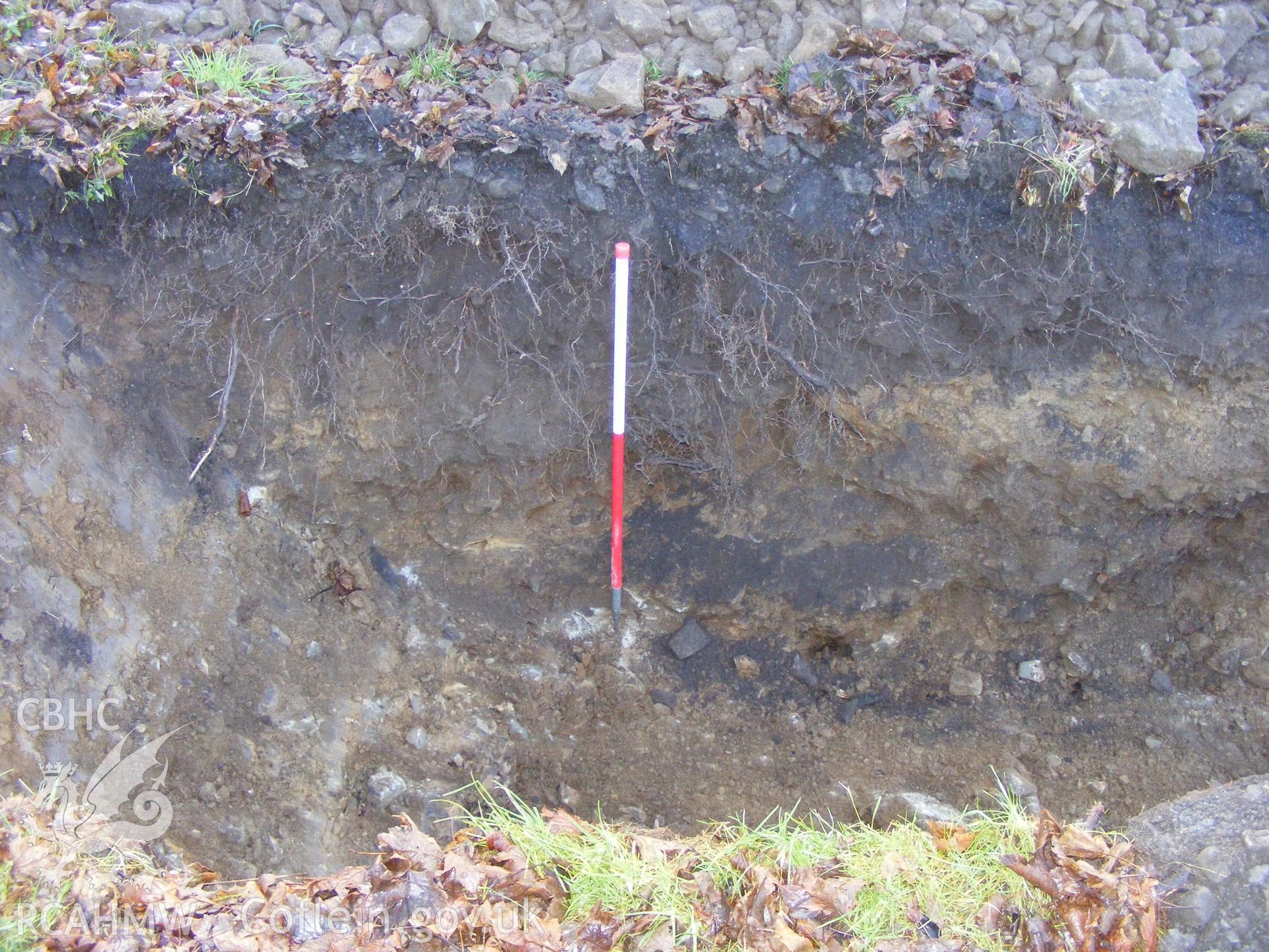 Digital photograph from an archaeological evaluation for a barn conversion and watching brief on a sheepfold at Mynachdy Farm, Ynysybwl December 2008; by S. Mayes and D. Rouse, Archaeological Investigation Ltd.