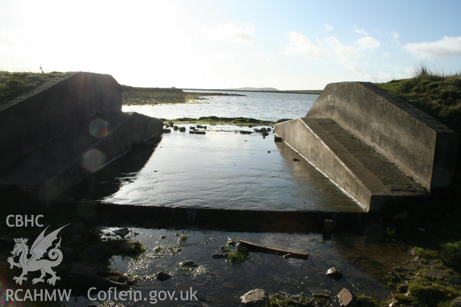 Digital image of Rhaslas Pond and the surrounding area: View of the overspill channel, looking south.