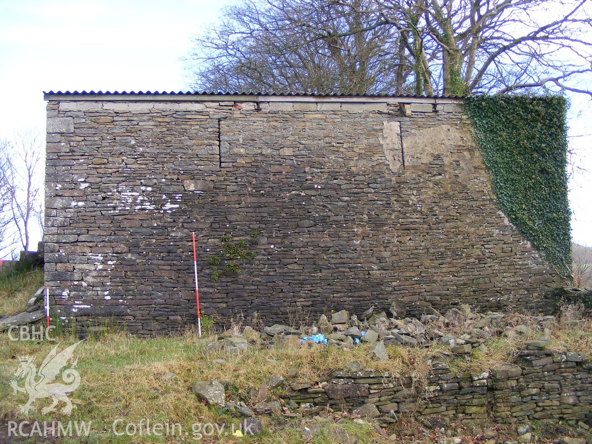 Digital photograph from an archaeological evaluation for a barn conversion and watching brief on a sheepfold at Mynachdy Farm, Ynysybwl December 2008; by S. Mayes and D. Rouse, Archaeological Investigation Ltd.