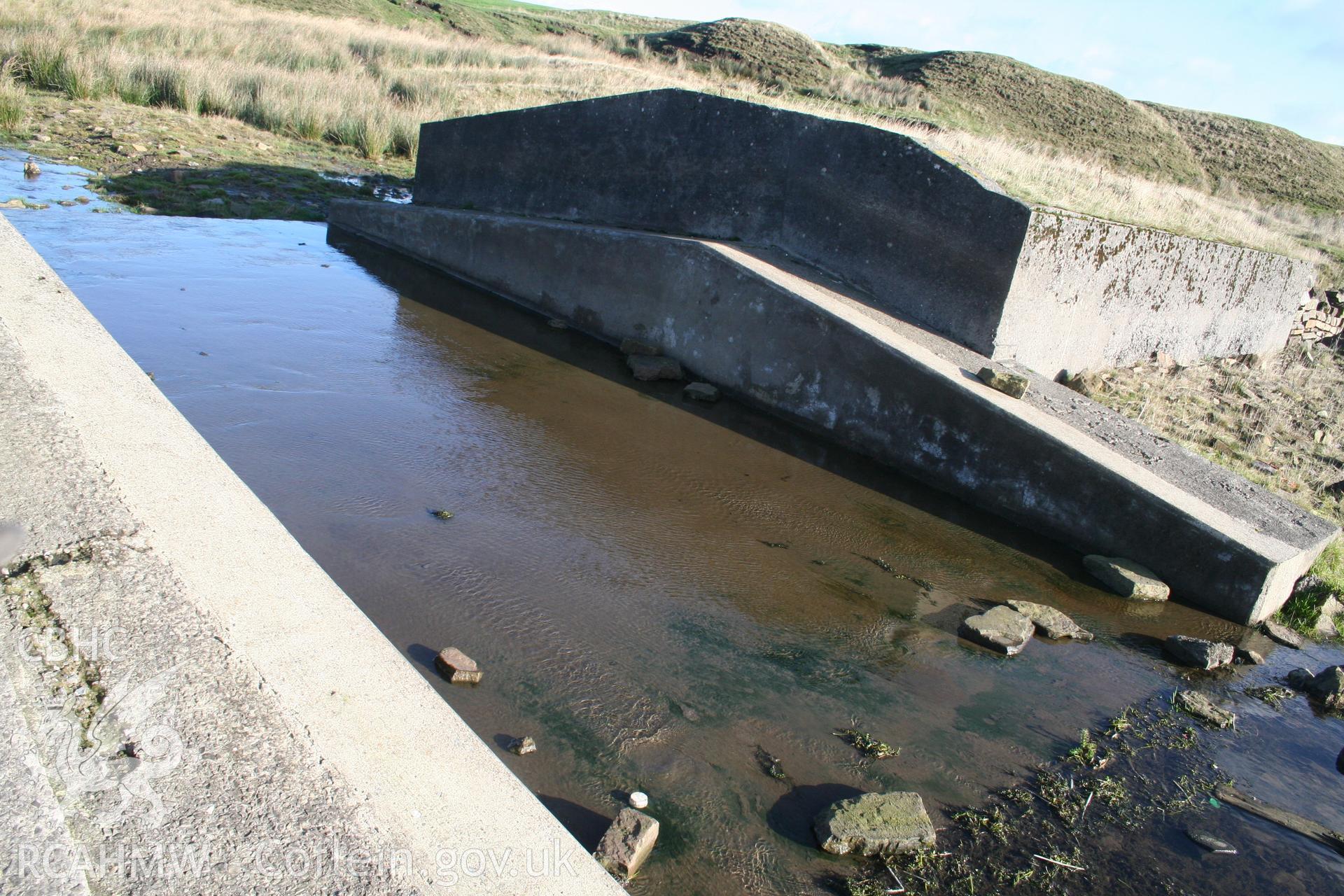 Digital image of Rhaslas Pond and the surrounding area: View of the overspill channel, looking north.