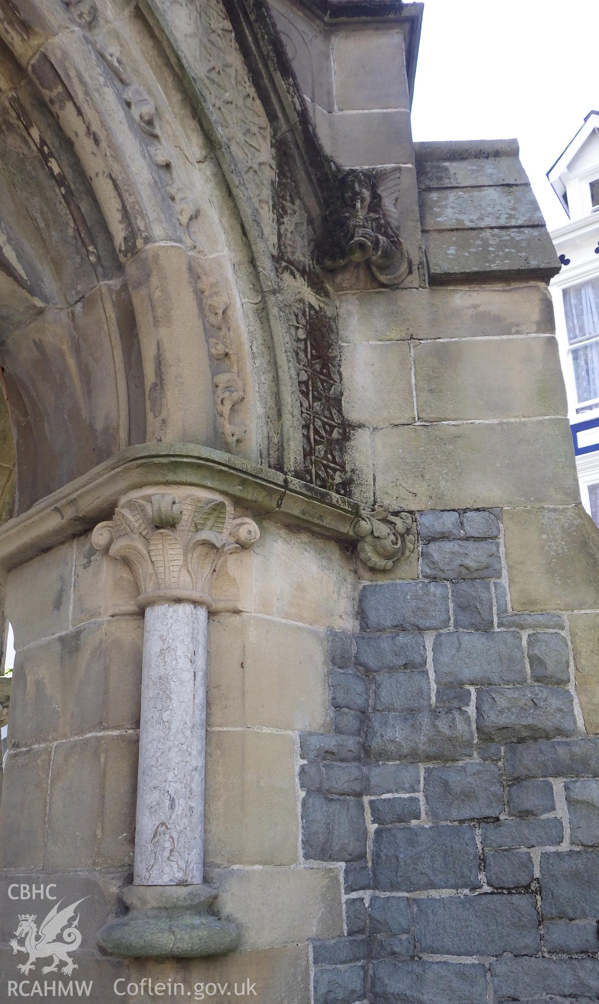 Detail of materials used and carving of arch on northern facade