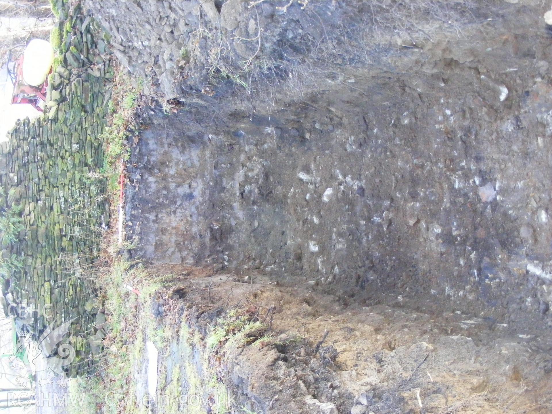 Digital photograph from an archaeological evaluation for a barn conversion and watching brief on a sheepfold at Mynachdy Farm, Ynysybwl December 2008; by S. Mayes and D. Rouse, Archaeological Investigation Ltd.