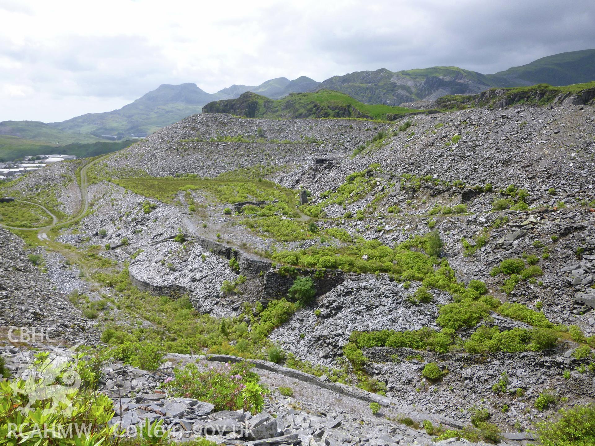 View looking west across the surviving remains of the Votty and Bowydd Slate Quarry.